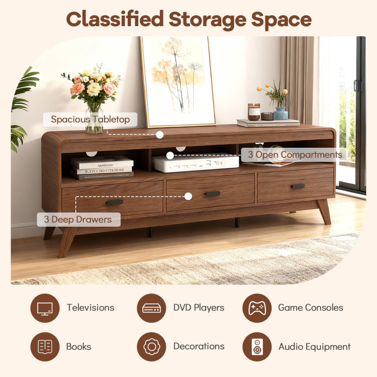 Hivvago Mid Century Modern Tv Stand For Tvs Up To 70" With 3 Storage Drawers And Open Shelves