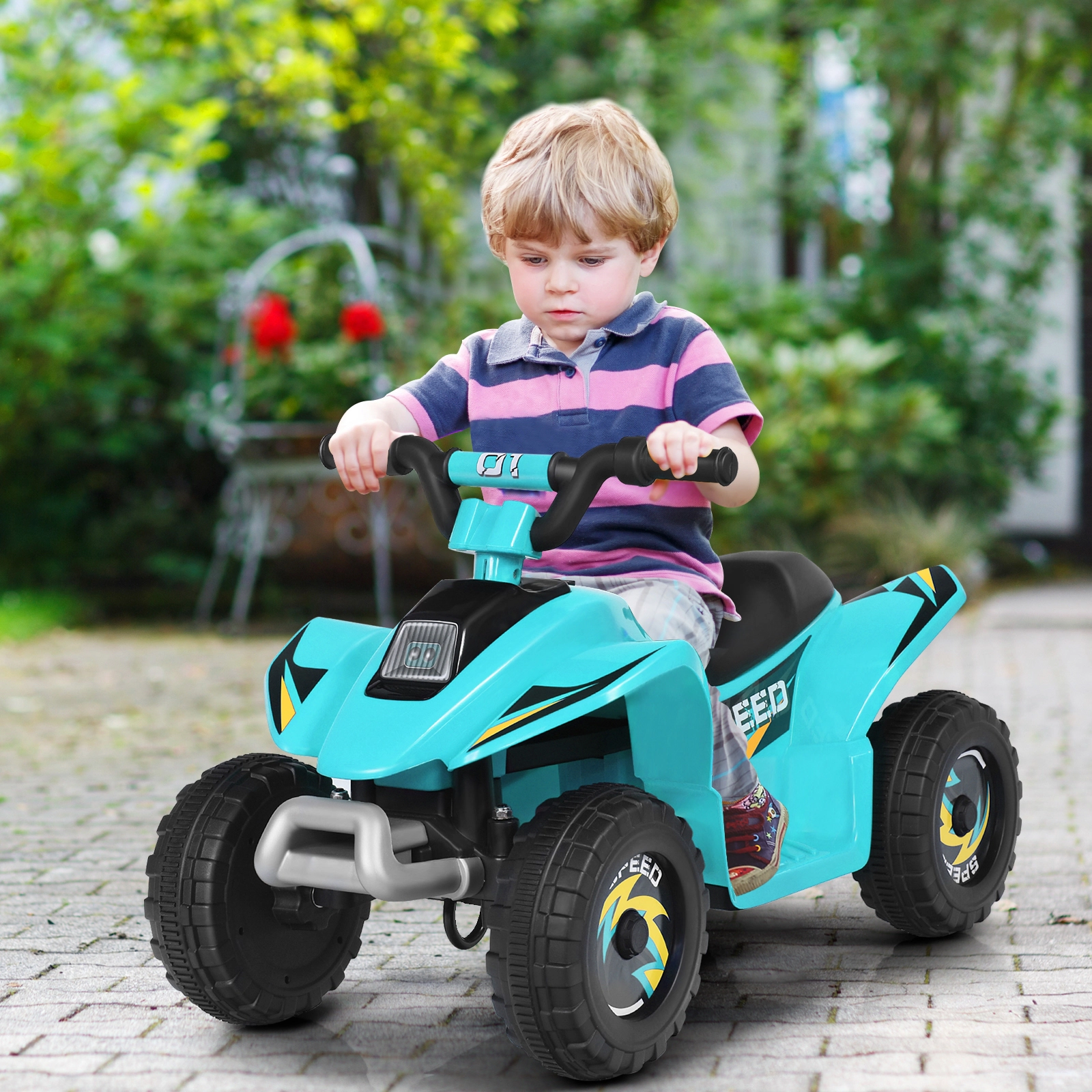 SUGIFT Blue Forward and Reverse 6V Kids Electric ATV 4-Wheel Ride-On Quad