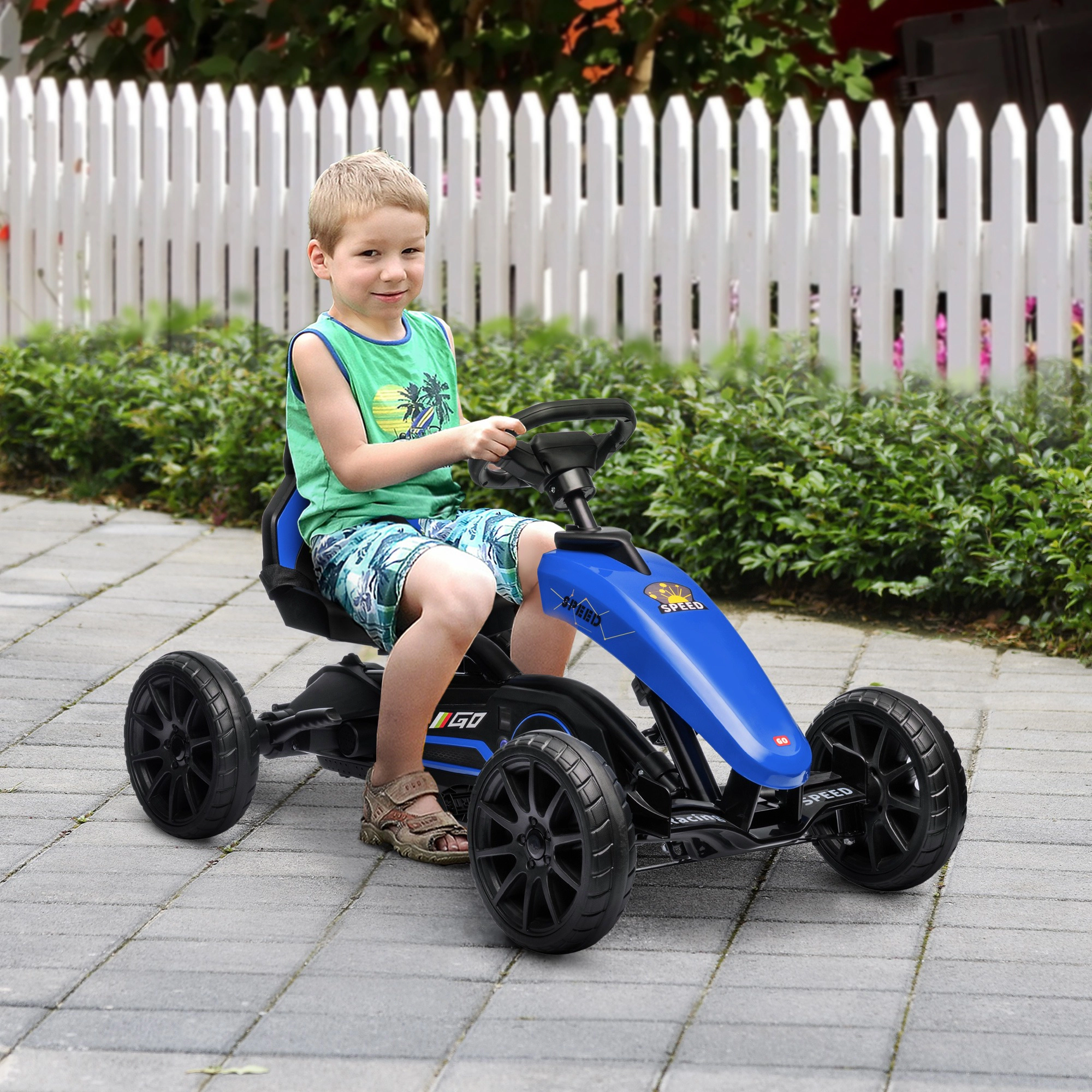 HONGGE Kids Pedal Go Kart with Adjustable Seat, Swing Axle and Shock-Absorbing EVA Wheels