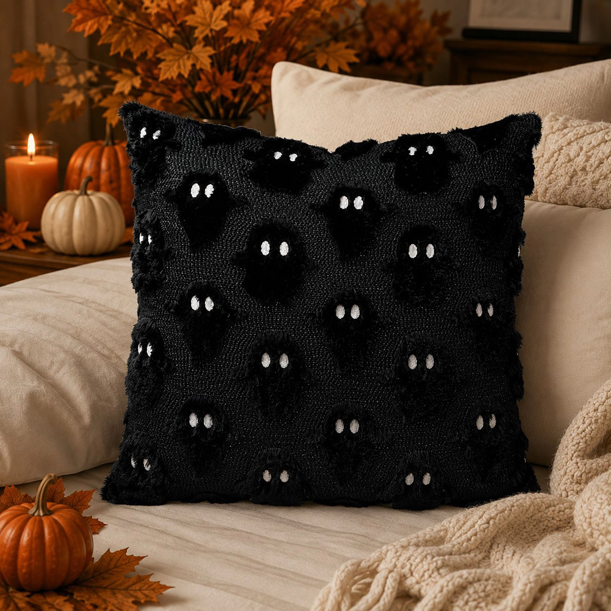 Alilang Halloween Textured Tufted Ghost Decorative Throw Pillow Cover