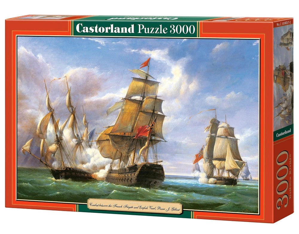 CASTORLAND 3000 Piece Jigsaw Puzzles, "Combat between the French and the English Vessels", Naval battle, C-300037-2