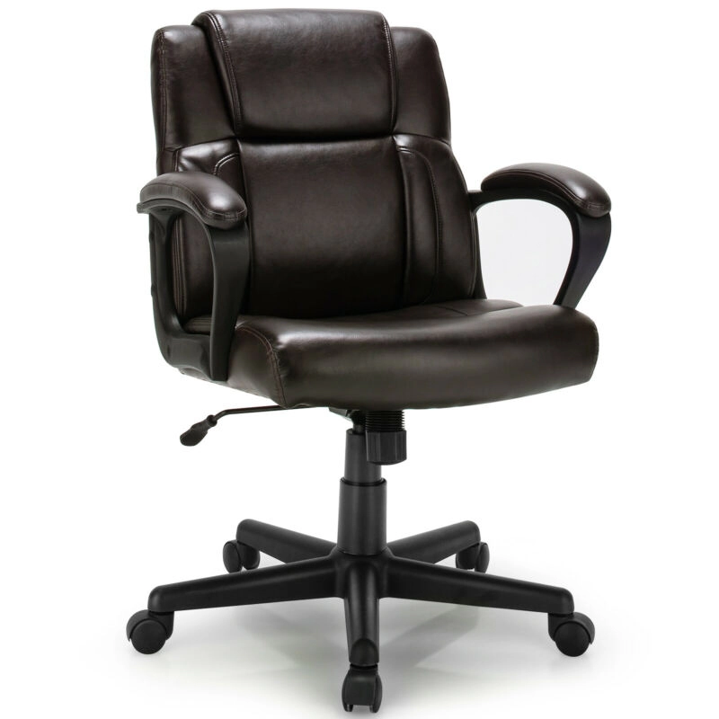 SUGIFT 300-lb Capacity Brown PU Leather Executive Computer Desk Chair with Rocking Backrest and Tilt Tension