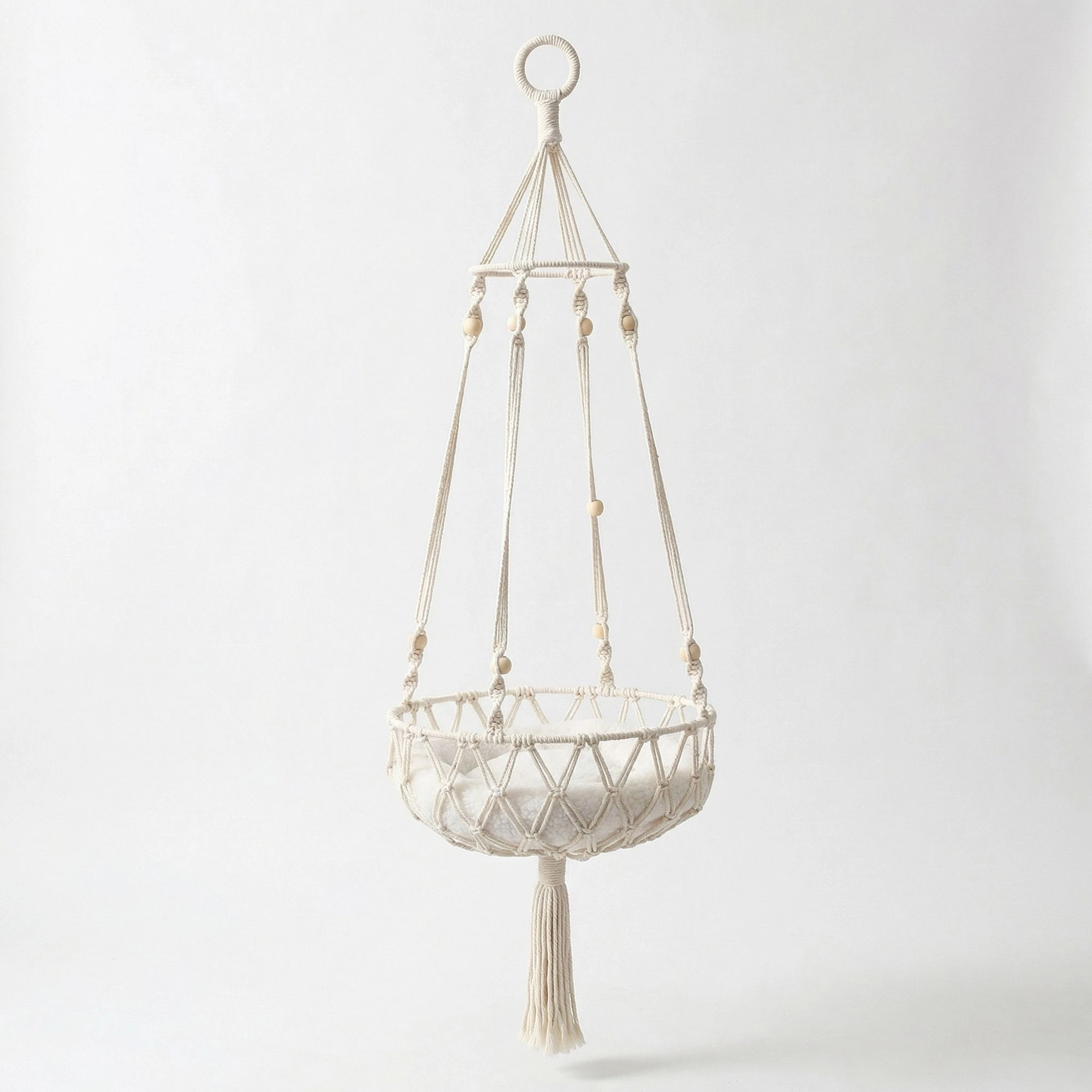 Alilang Unisex Hanging Macrame Style Storage Basket Round Organizer with Tassel for Bedroom Living Room Bathroom
