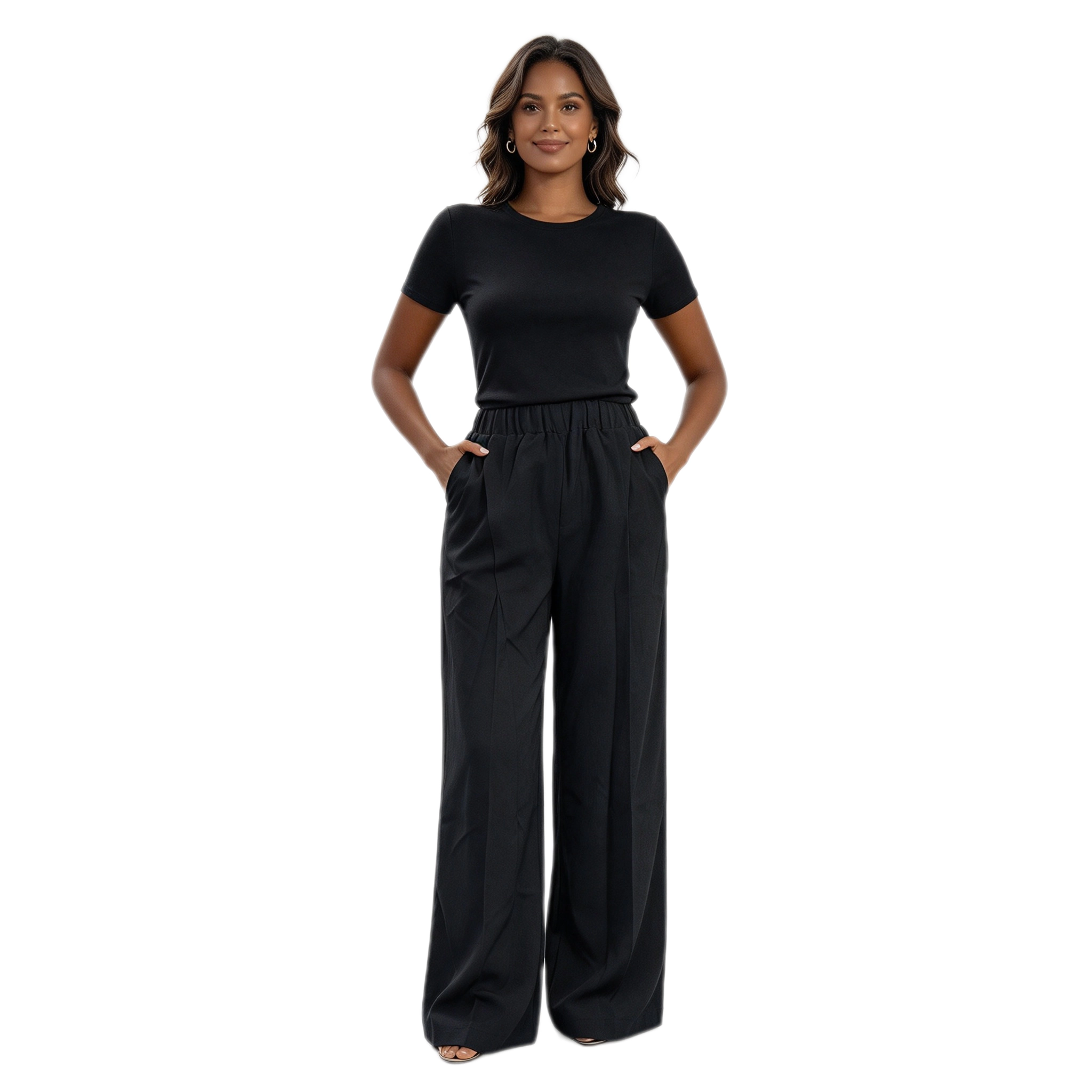 BLUEMING Women Wide Leg Palazzo Pull-On Pant Casual Flowy Pants With Pockets Beach Vacation Outfits Boho Relaxed