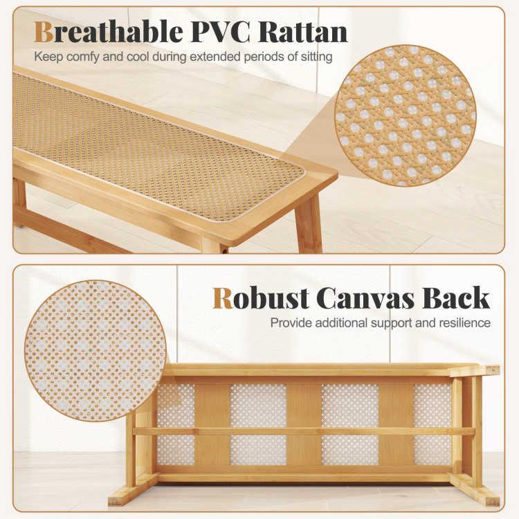 Hivvago 39.5 Inch Bamboo Dining Bench With Handwoven Rattan Seat For Indoor Outdoor