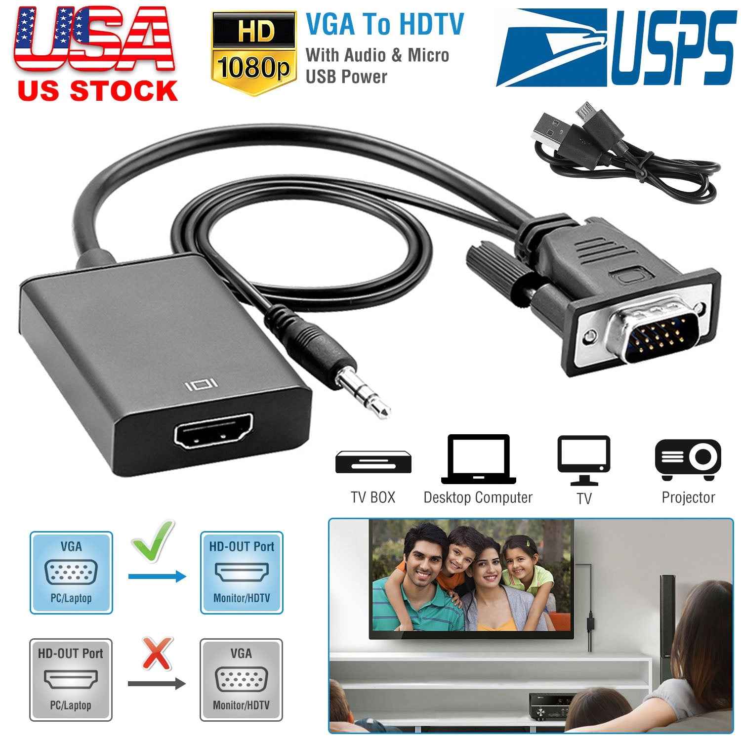 GBruno VGA To HDMI Converter With Audio Cable
