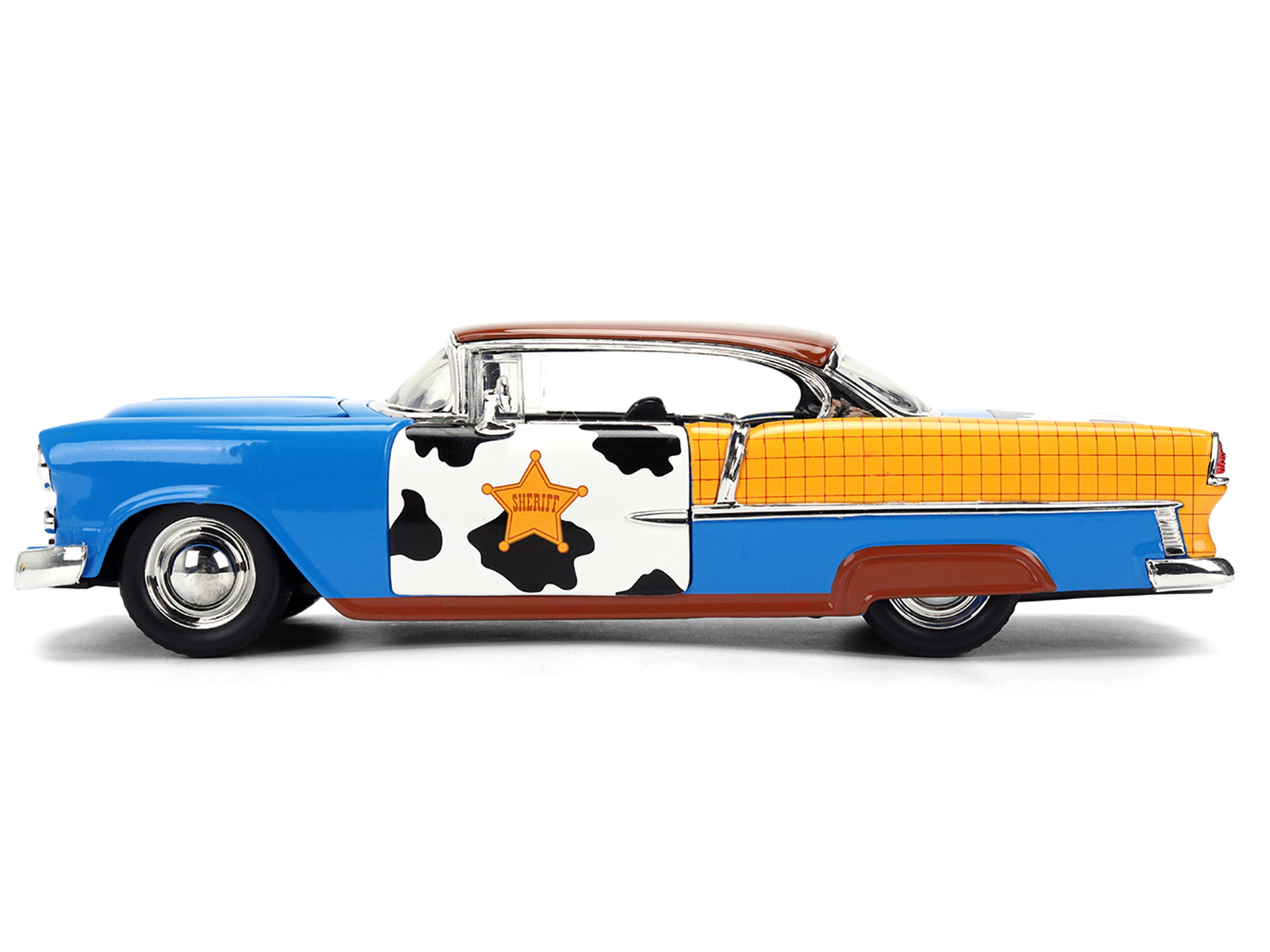 Jada 1955 Chevrolet Bel Air Blue with Graphics and Woody Diecast Figure "Toy Story" Franchise "Hollywood