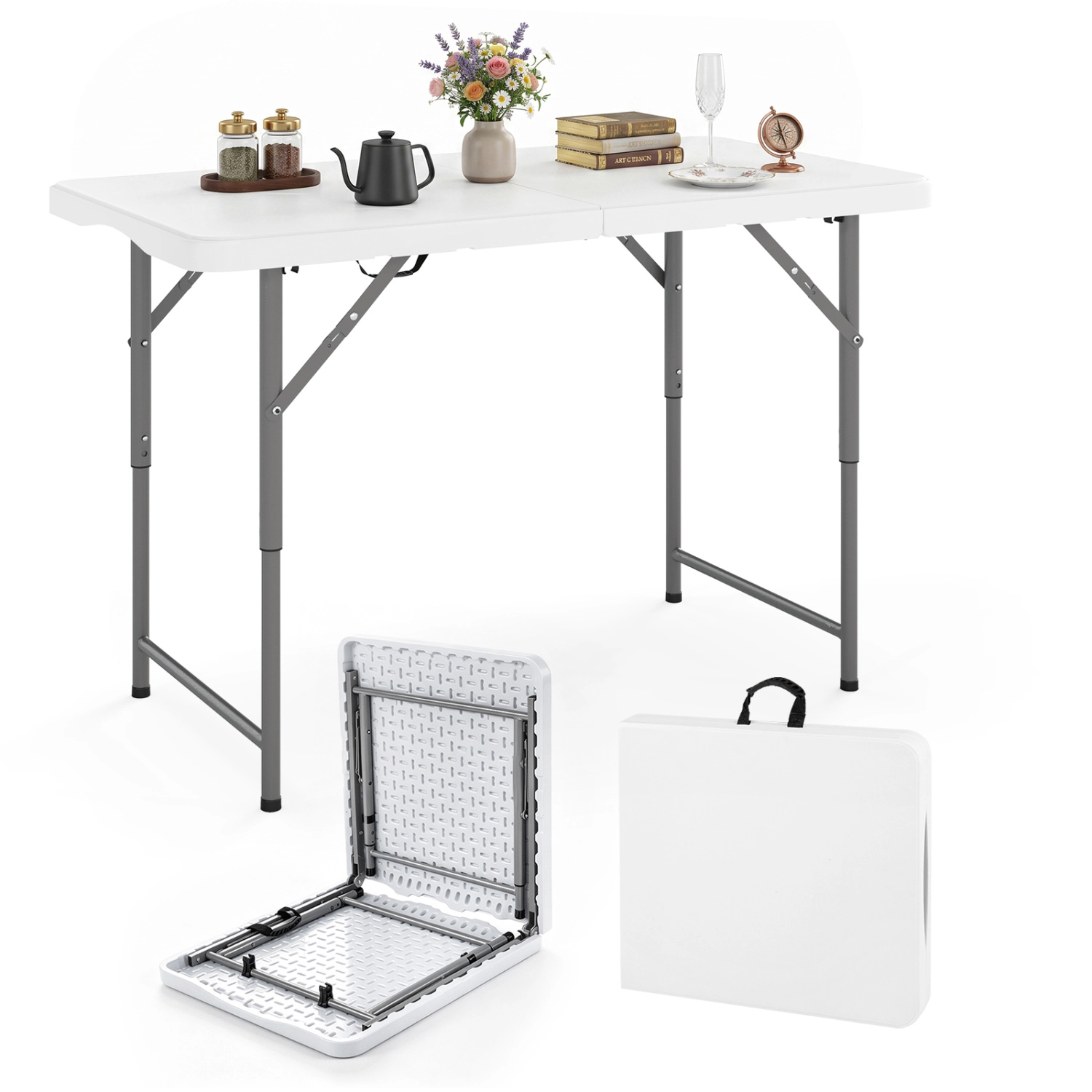 LJG 4 Feet Portable Camping Table with HDPE Tabletop and Metal Legs