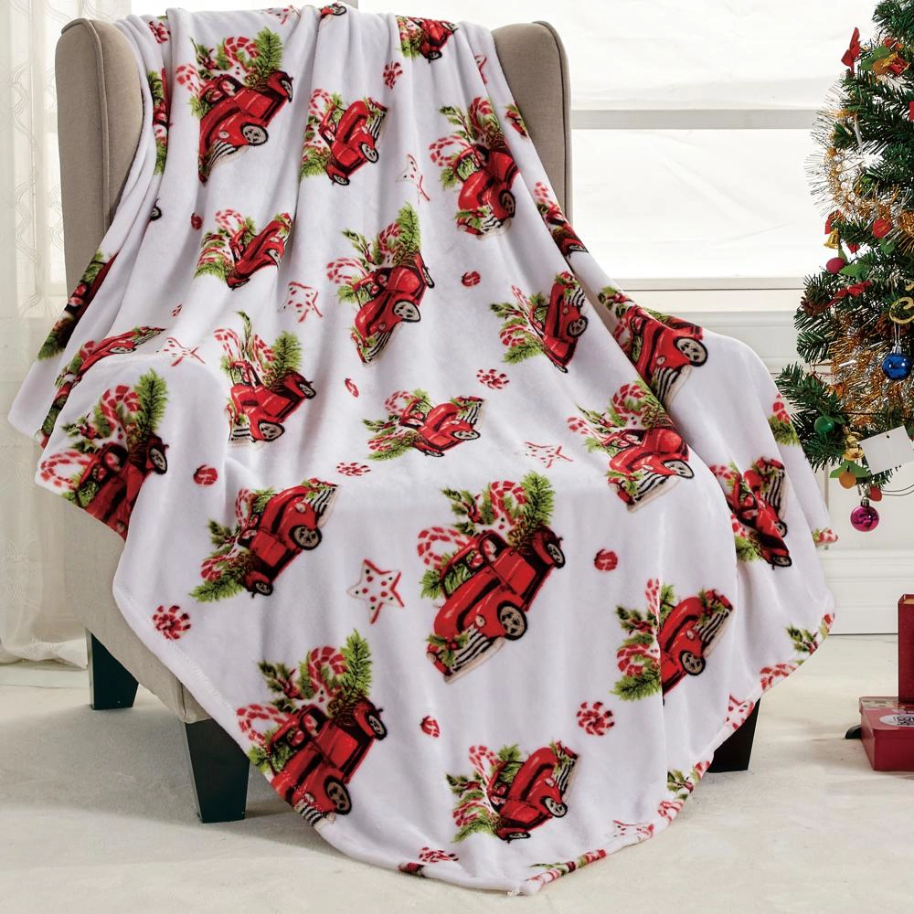 Plazatex Rustic Truck plush Decorative Christmas Machine Washable Throw 50" X 60" Red