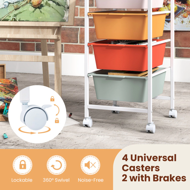 Hivvago 4-Drawer Rolling Storage Cart Mobile Utility Organizer with Wooden Tabletop and Lockable Wheels