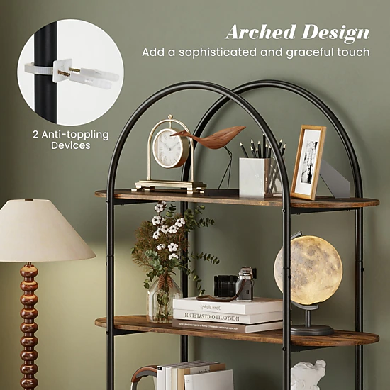 SUGIFT 4-Tier White and Golden Arched Bookshelf with Open Metal Frame 37.5-in W 61.5-in H 33-lb Per Shelf
