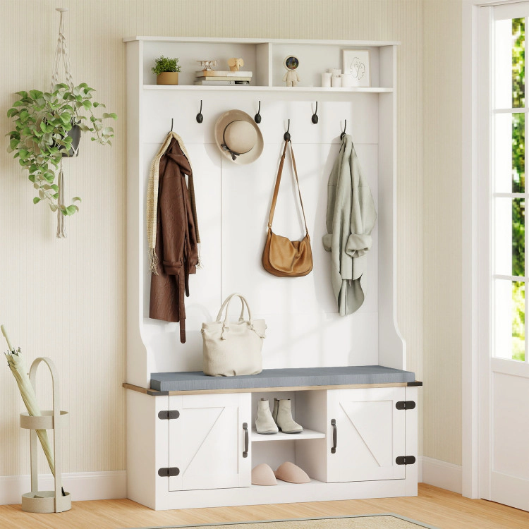 Hivvago 4-in-1 68.5 Inch Tall Coat Rack with Cushioned Bench and Shoe Storage
