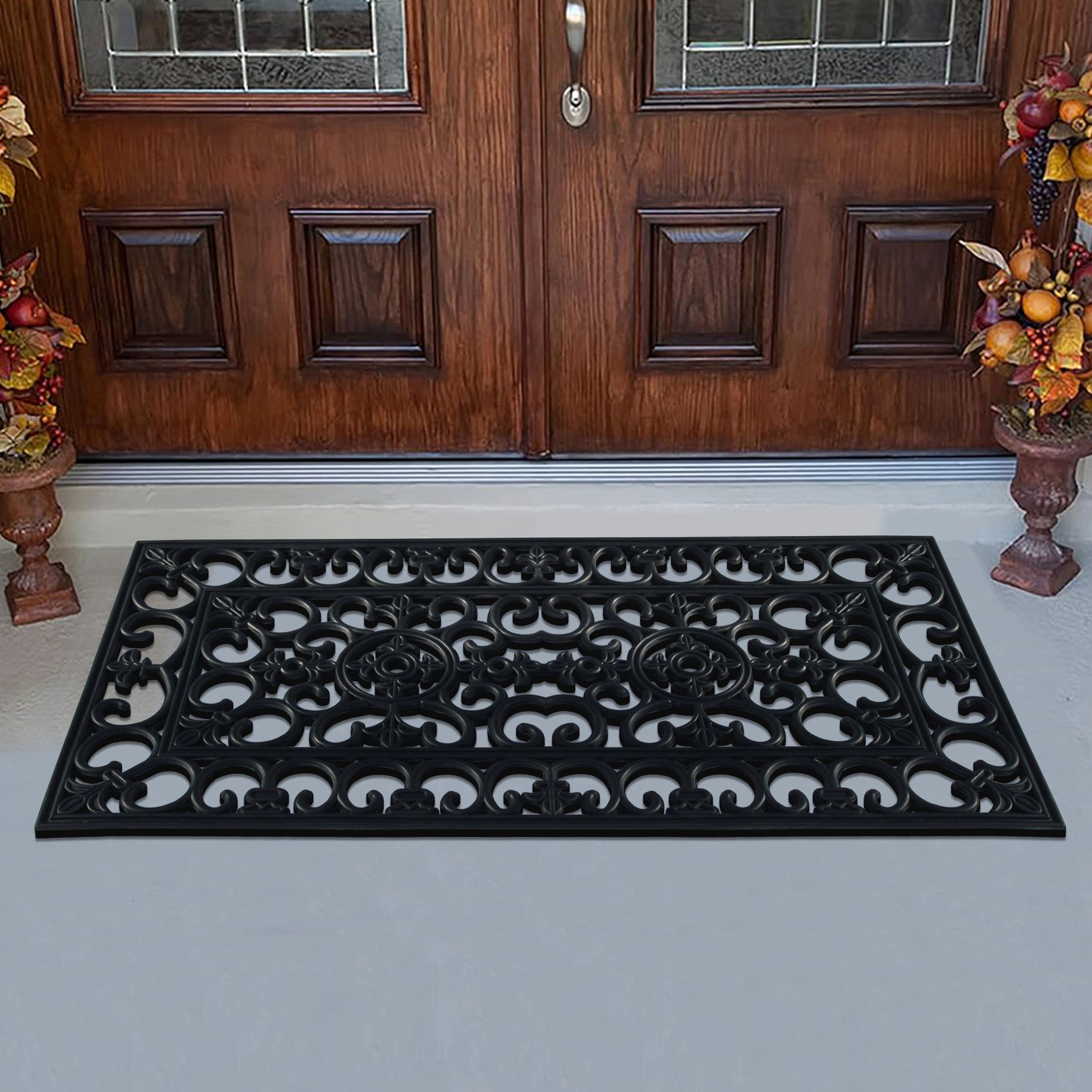 A1 Home Collection 10 lb Heavy Duty Rubber Outdoor Doormat Non-Slip Dirt Scraper Mat, Black Estate, 24 x 48 Inches