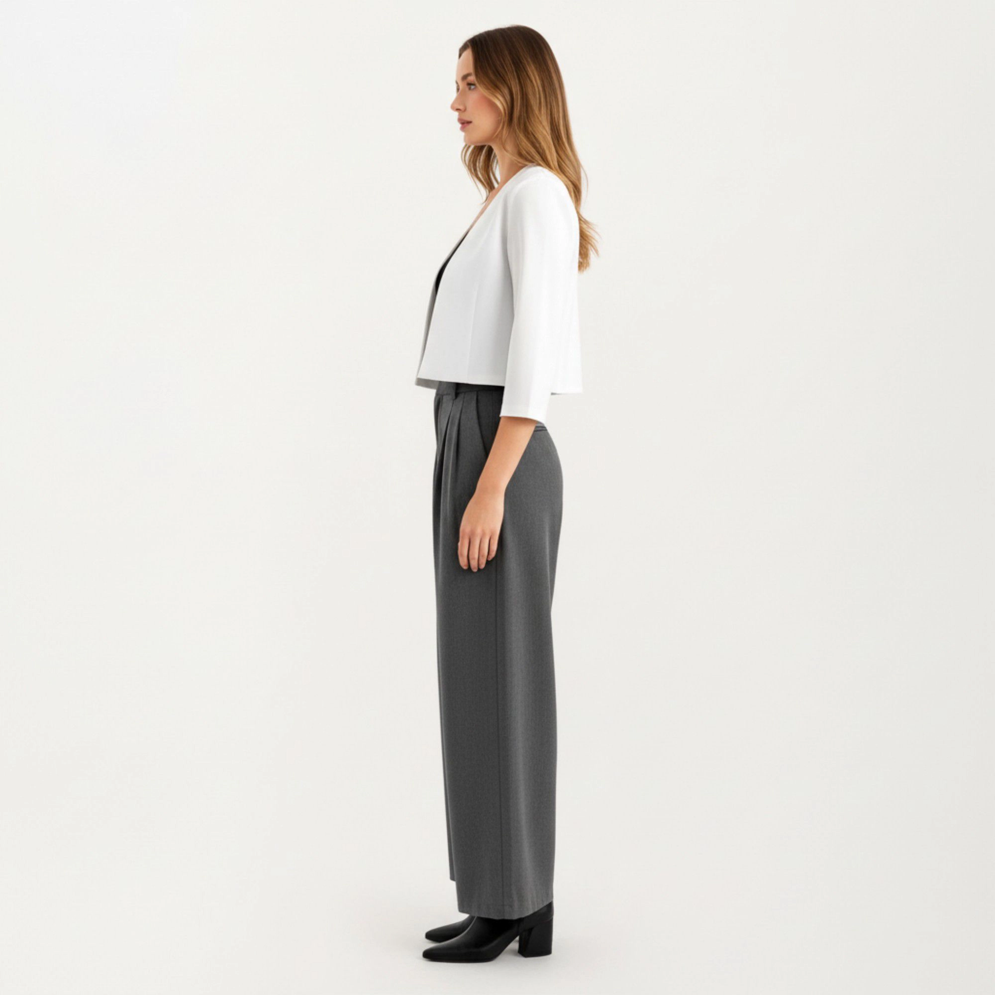 Anna-Kaci Women's Cropped Blazer with 3/4 Sleeves Structured Clean Lines and Soft Fabric for a Polished Layered Look