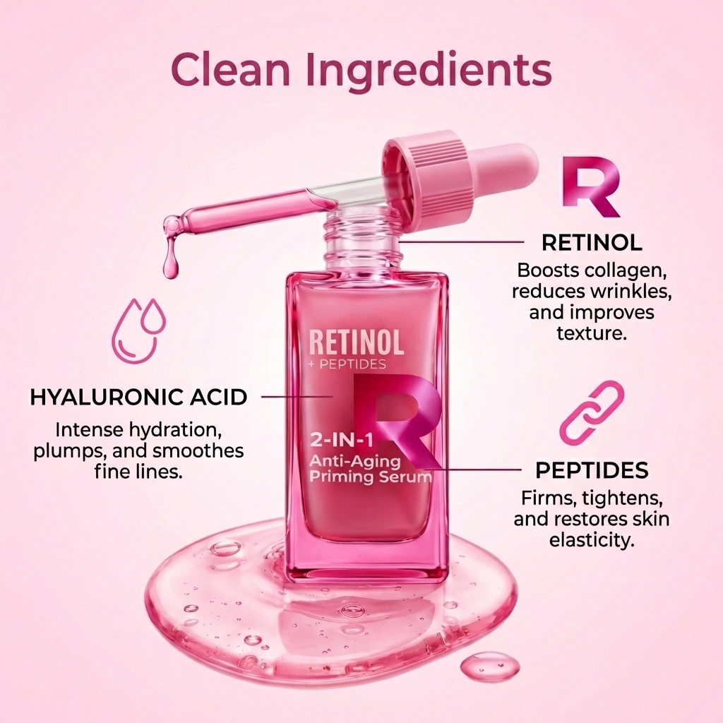 Lovery Retinol and Peptides 2-in-1 Anti-Aging Priming Serum - Korean Skin Care Firming & Smoothing Treatment