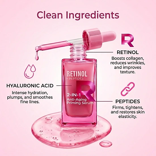 Lovery Retinol and Peptides 2-in-1 Anti-Aging Priming Serum - Korean Skin Care Firming & Smoothing Treatment