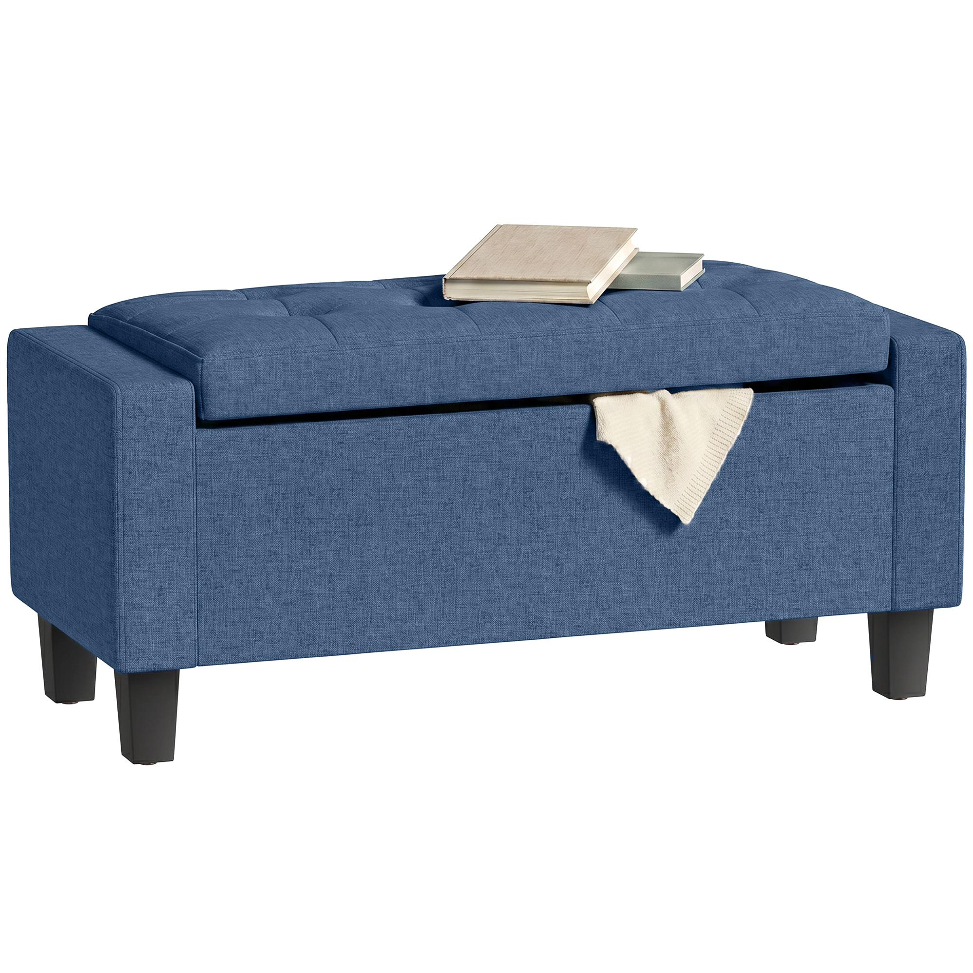 Hivvago Storage Ottoman Bench With Tufted Armrests And Wooden Legs