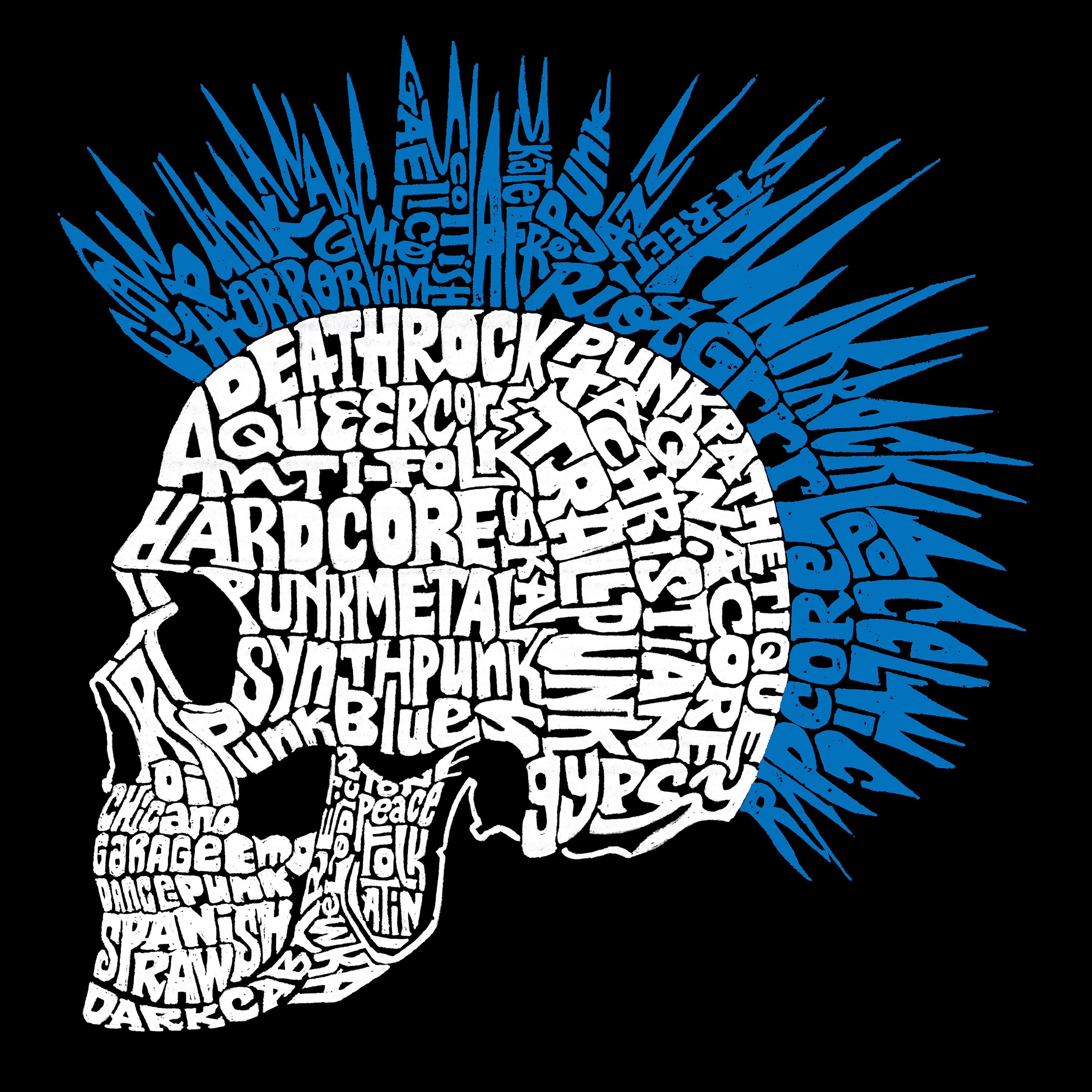 LA Pop Art Men's Word T-Shirt - Punk Mohawk Crew Neck, 100% Cotton, Regular Fit, Short Sleeve, Made Honduras