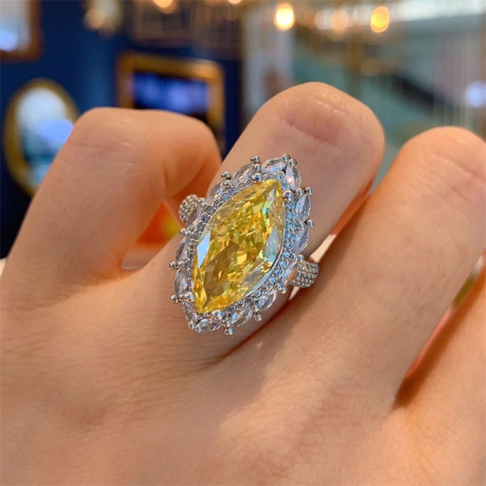 Exquisite Olive Shaped Marquise Luxury Crystal Yellow Zircon Ring