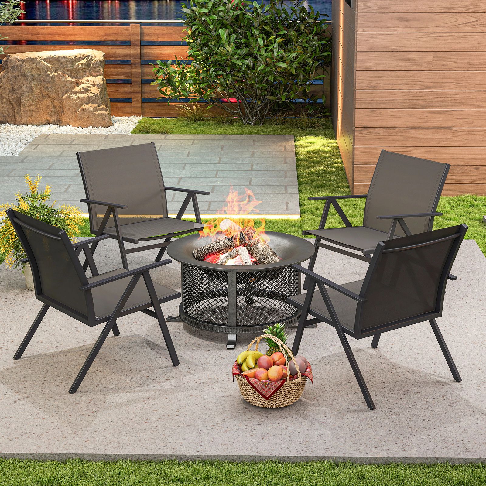 LJG Patio Chairs Set of 2 with Breathable Mesh Fabric and Metal Frame