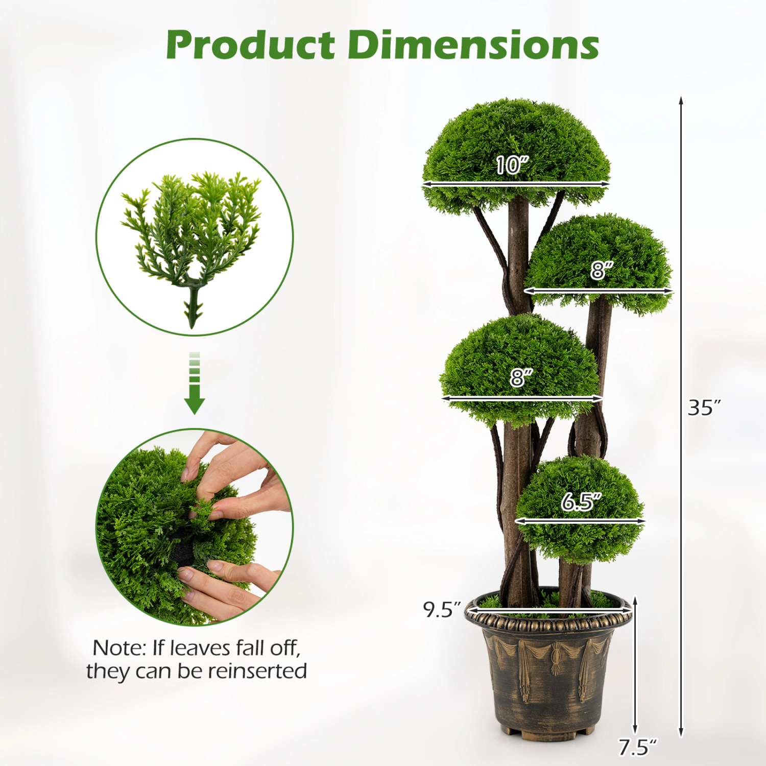 SlickBlue Artificial Cypress Topiary Tree with Wood Trunk 35in Potted Faux Greenery Plant