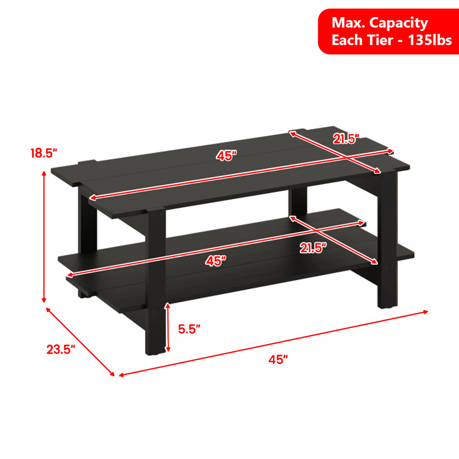 Hivvago Stylish Coffee Table with 2 Levels and Functional Storage Shelf