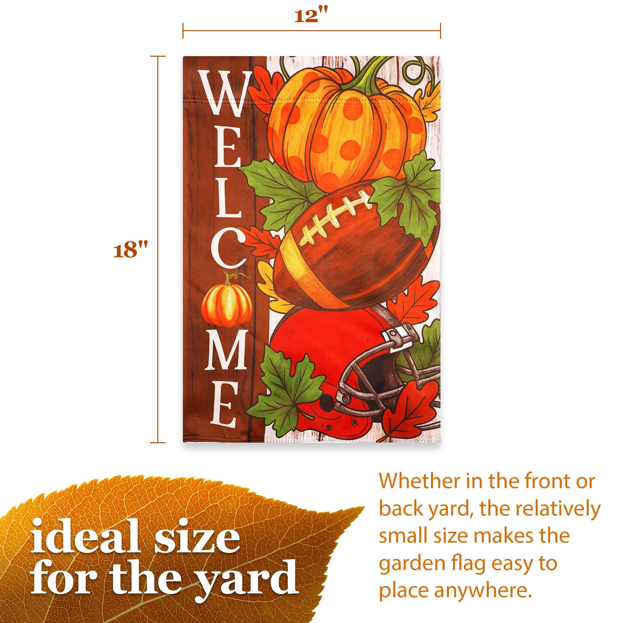 G128 Welcome Fall Football Pumpkin Garden Flag 12x18 Double-Sided Blockout Polyester