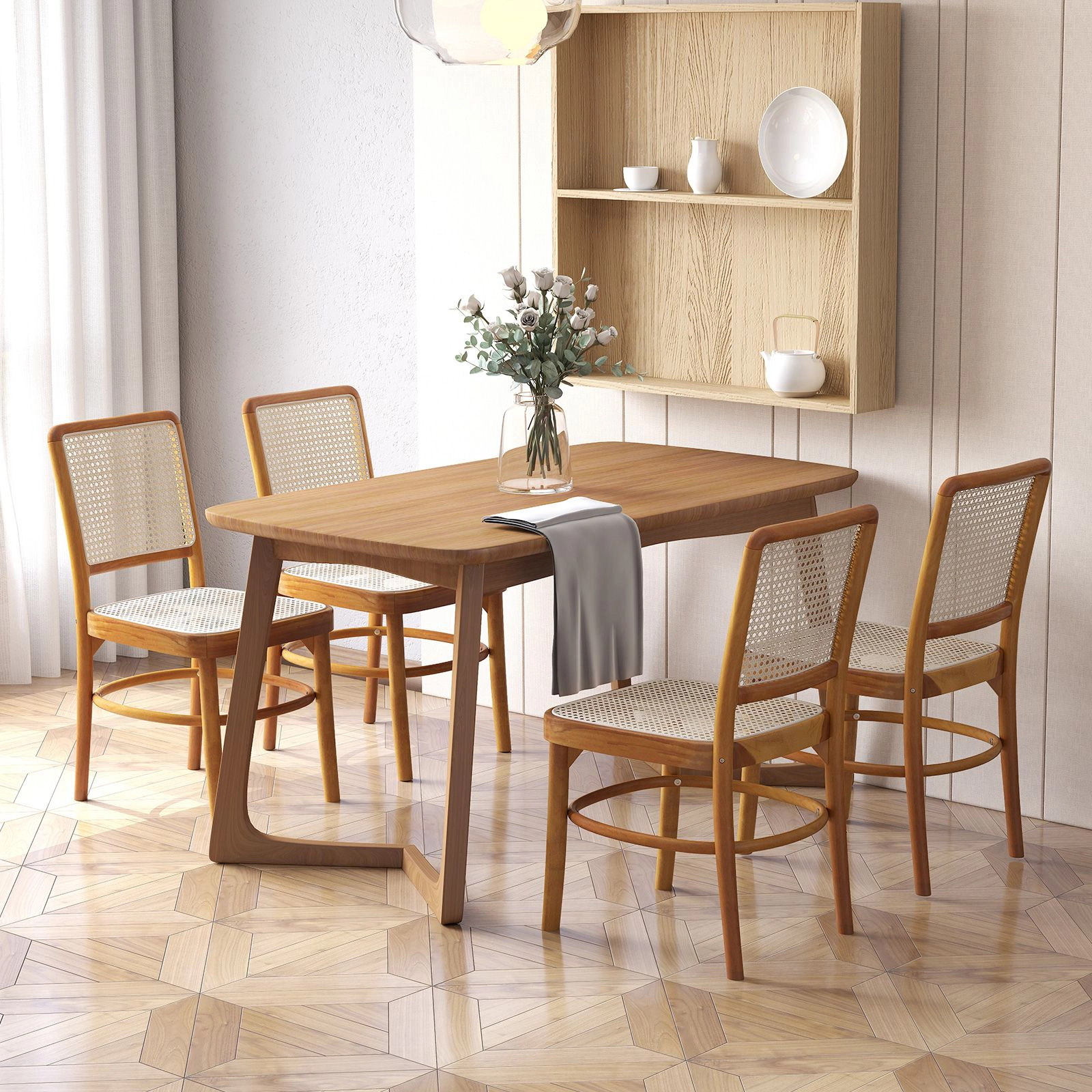 SlickBlue Boho Rattan Dining Chairs Set of 2, Teak Wood Frame, Armless