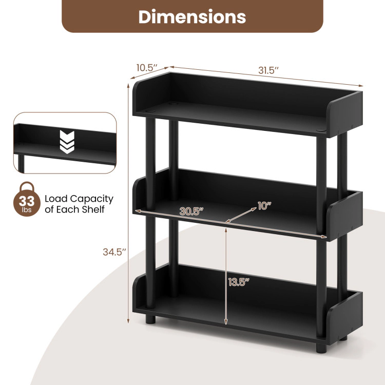Hivvago 3-Tier Bookshelf with Anti-Tipping Kit and Industrial Storage Unit for Living Room