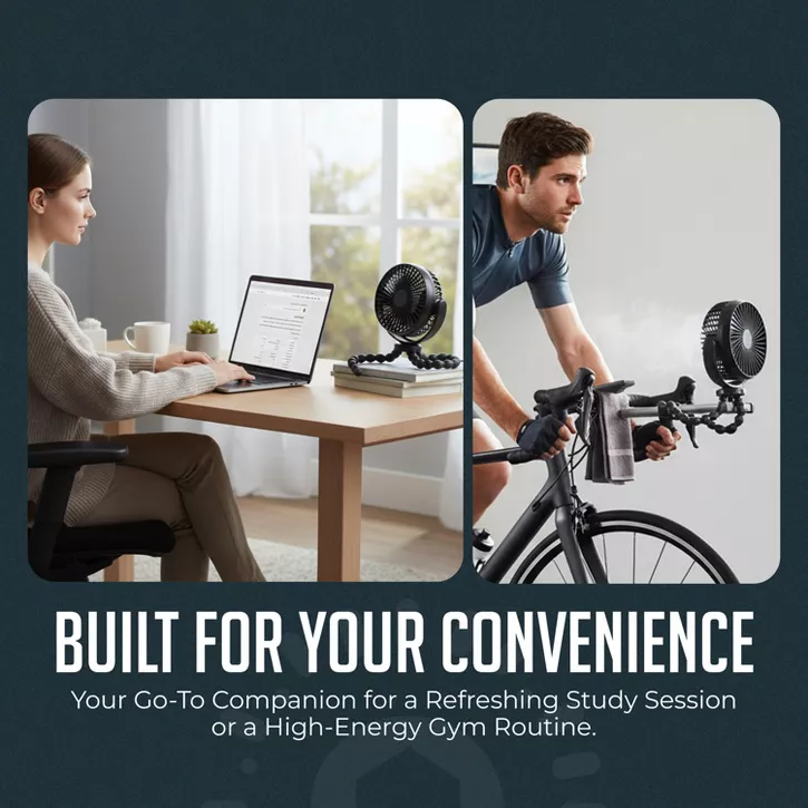 Luminuxe Portable Stroller Fan 3 Speed Rechargeable Flexible Tripod Clip-On Fan w/ Rotatable Design, USB-C Wire Included