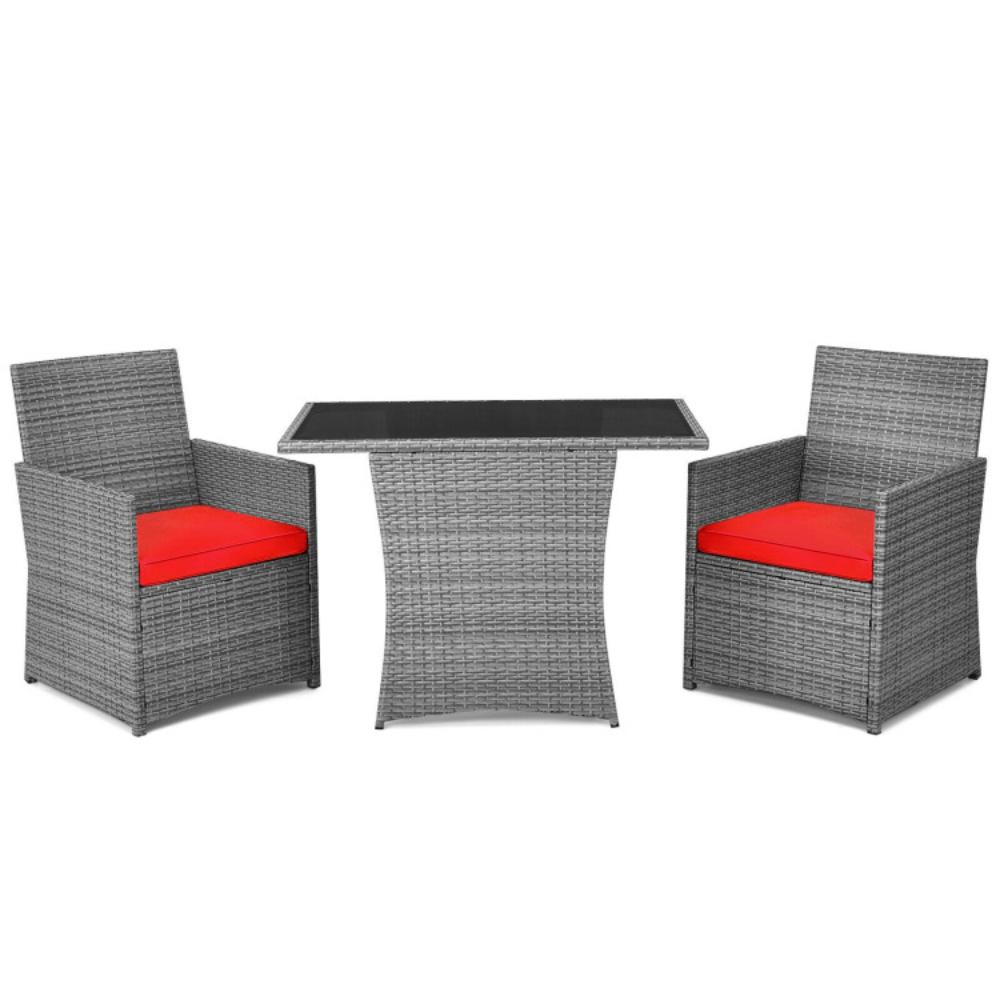 Hivvago 3 Pieces Patio Rattan Furniture Set With Cushioned Armrest Sofa