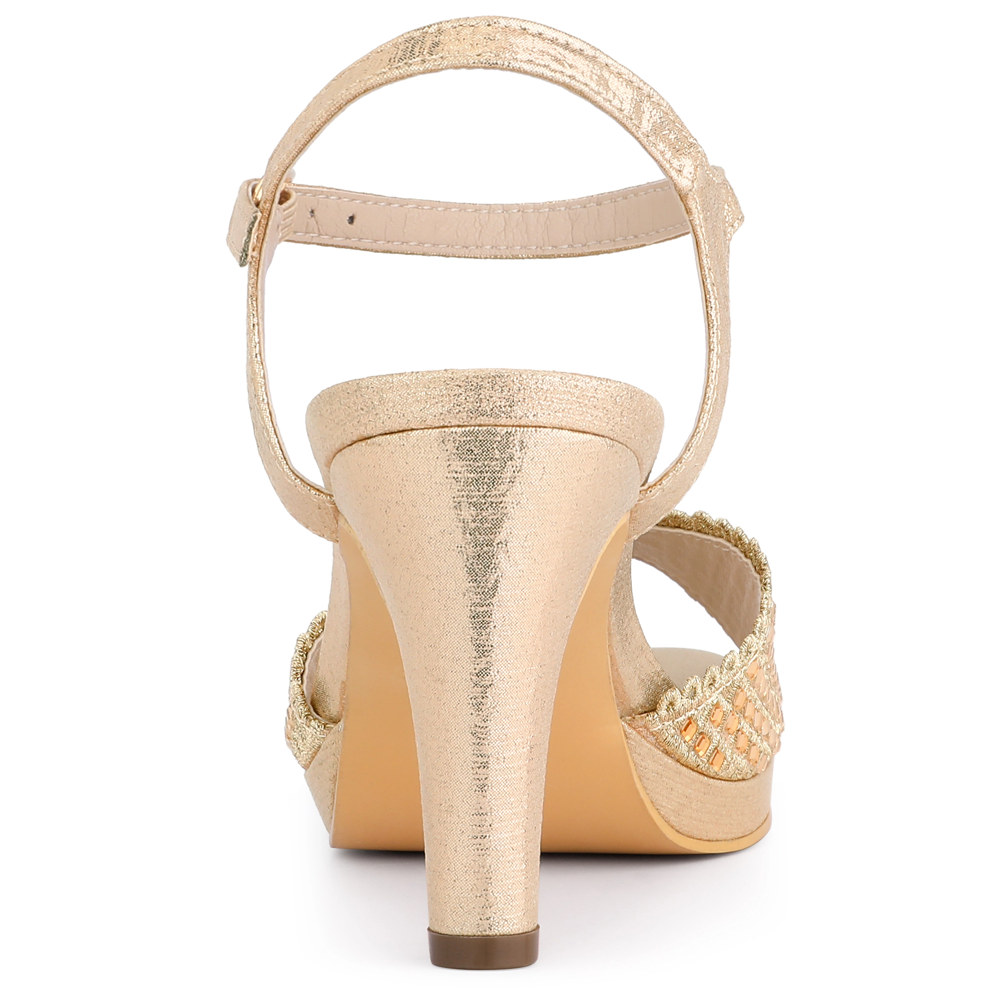 BLISSFUL STEP Women's Metallic Rhinestone Sparkly Stiletto Heel Sandals