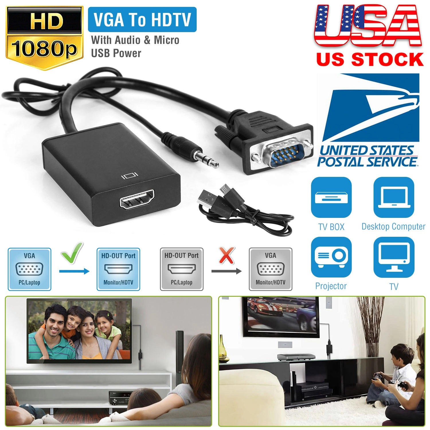 GBruno VGA To HDMI Converter With Audio Cable
