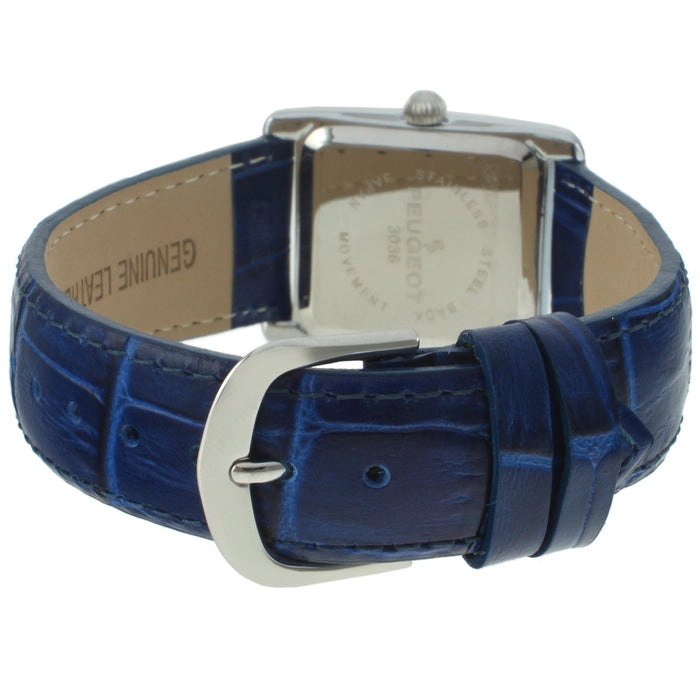 Peugeot Women's Tank Watch Roman Dial Blue Leather Strap