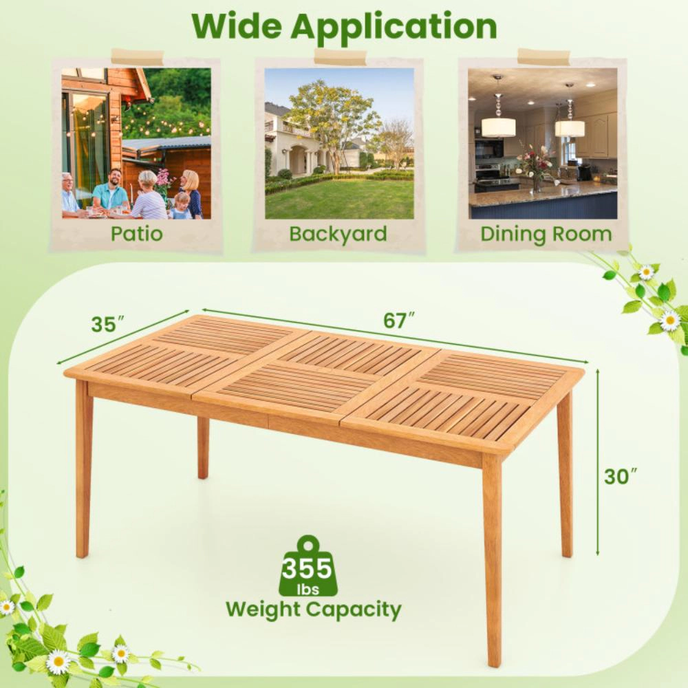 Hivvago 6-Person Outdoor Acacia Wood Rectangular Bistro Dining Table