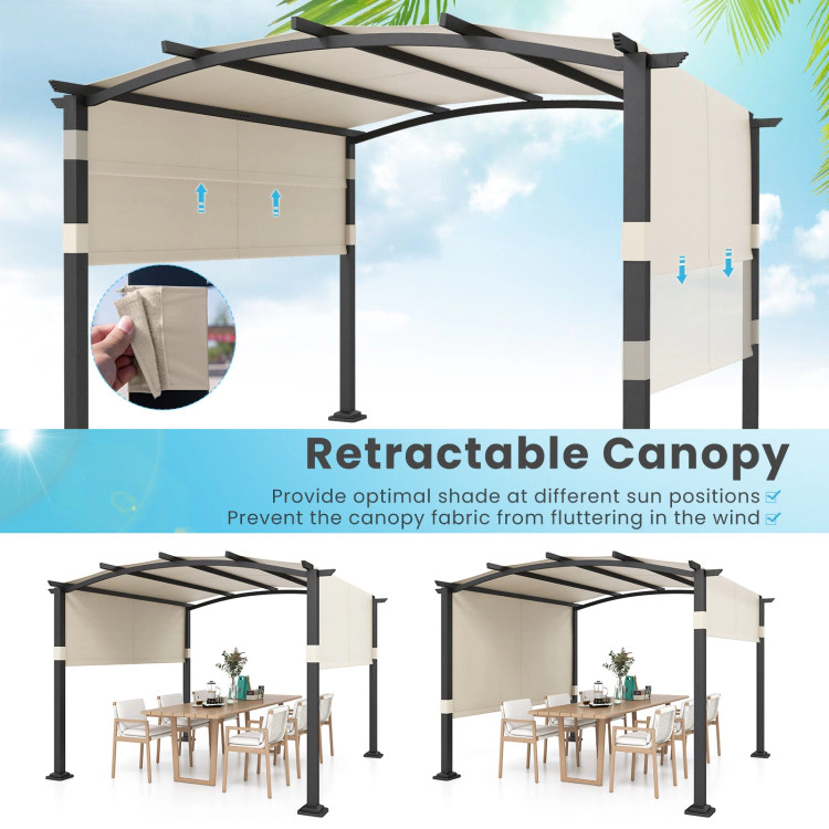 Hivvago 10 x ft Outdoor Pergola Modern Arched Patio Garden Shelter with Retractable Sunshade Canopy-Beige