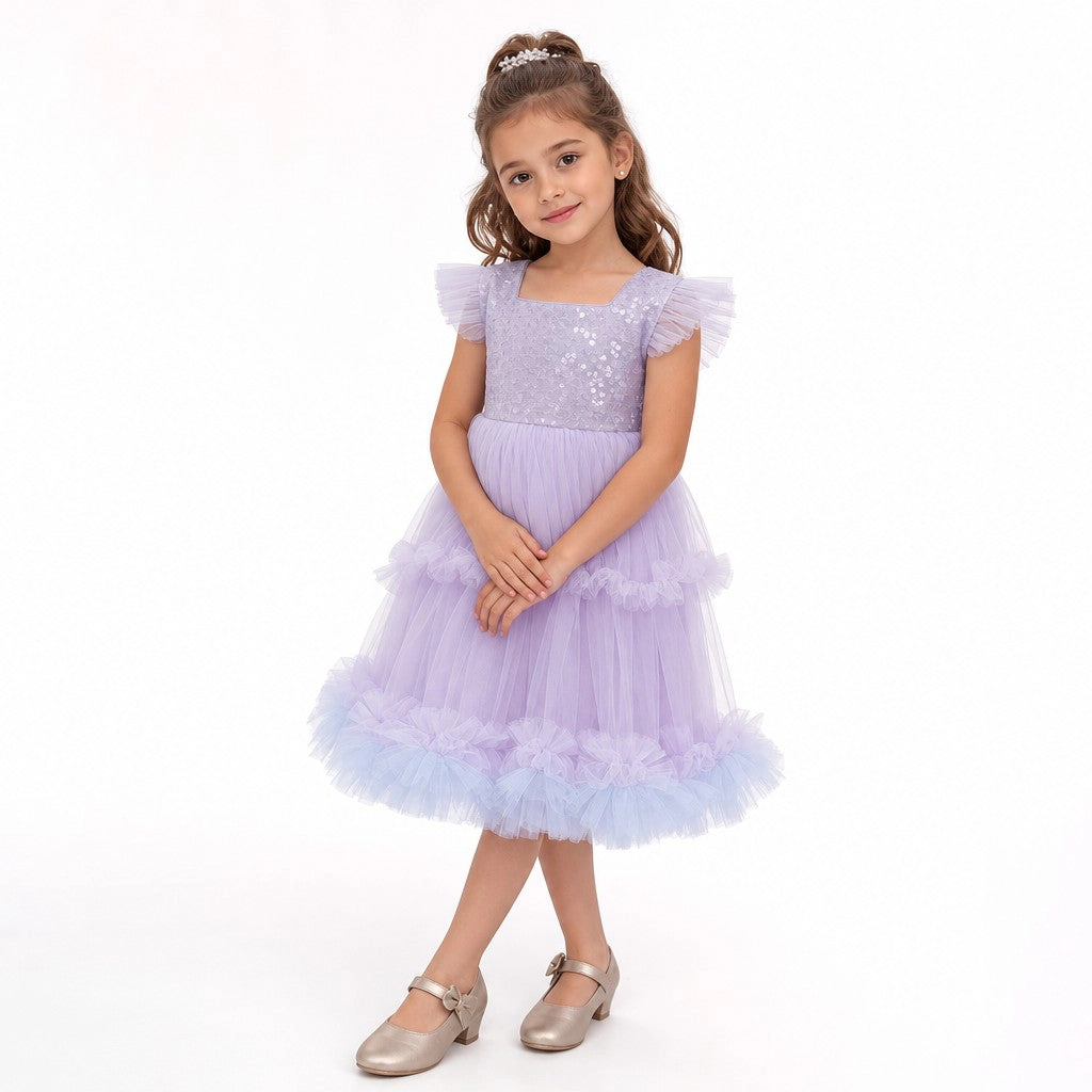 Faeella Girls Lilac Fairy Twirl Sequin Tulle Birthday Dress