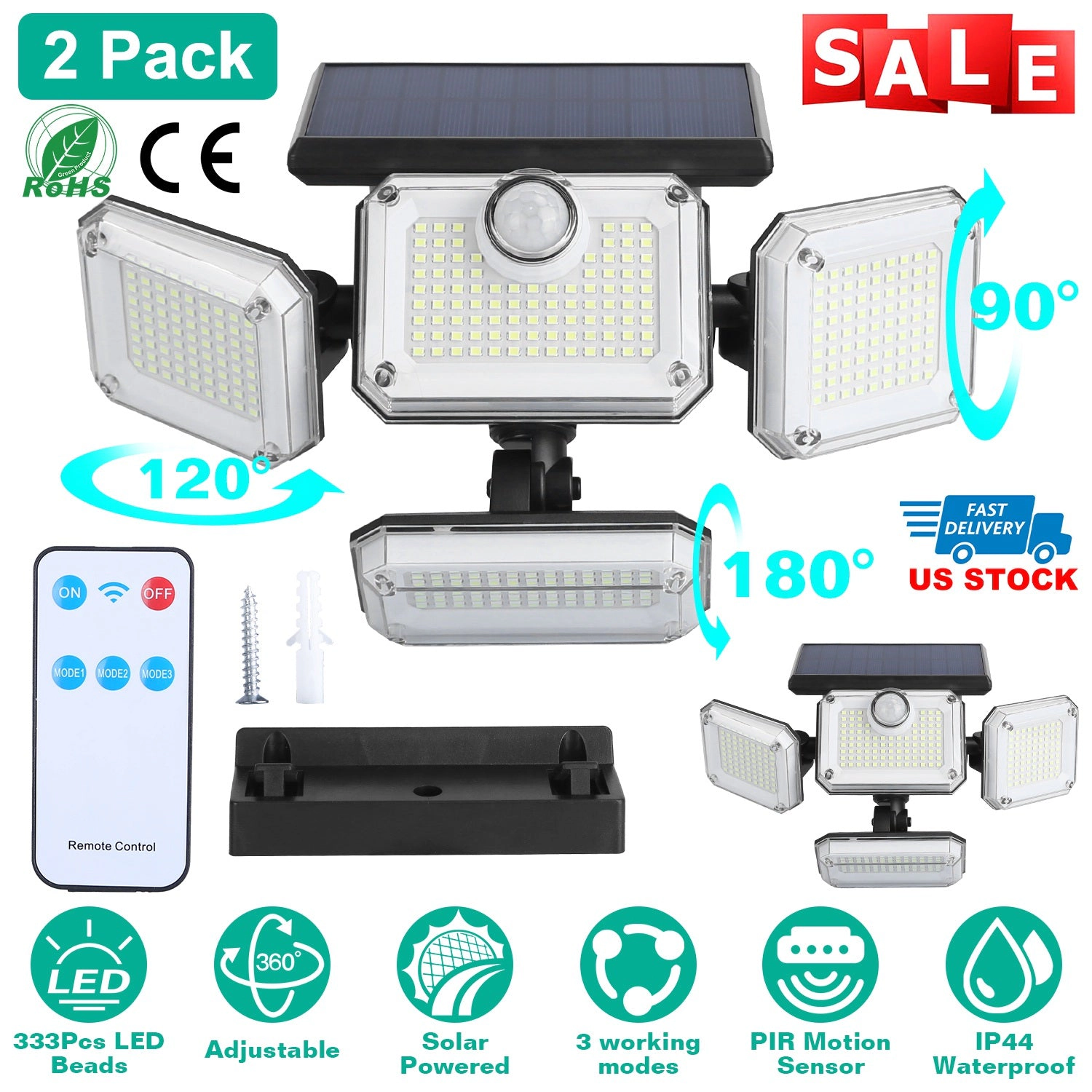 GBruno 2-Pack Solar Motion Sensor Wall Lights