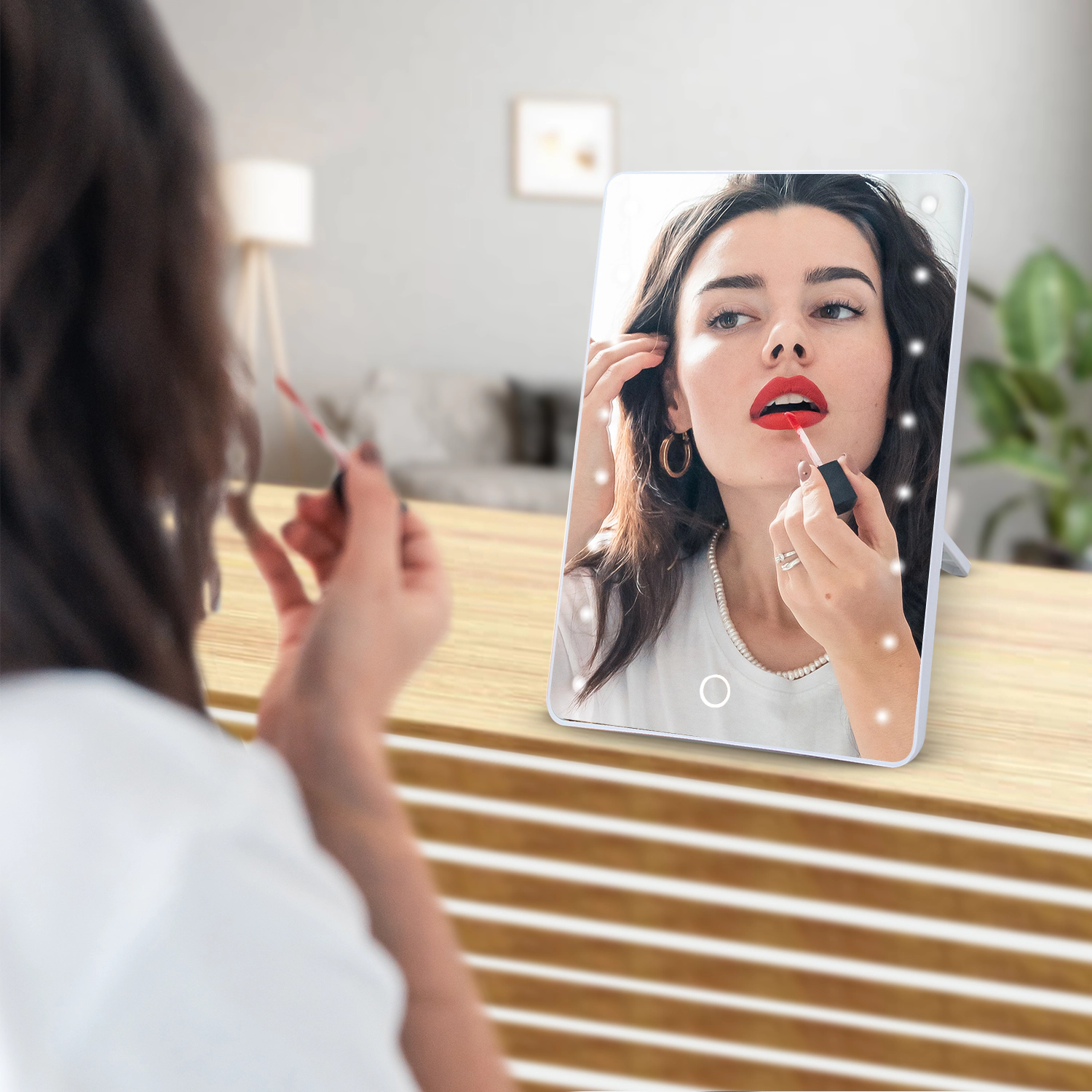 Pursonic Unisex LED Touchscreen Smart Makeup Vanity Mirror with Adjustable Brightness & Portable Design