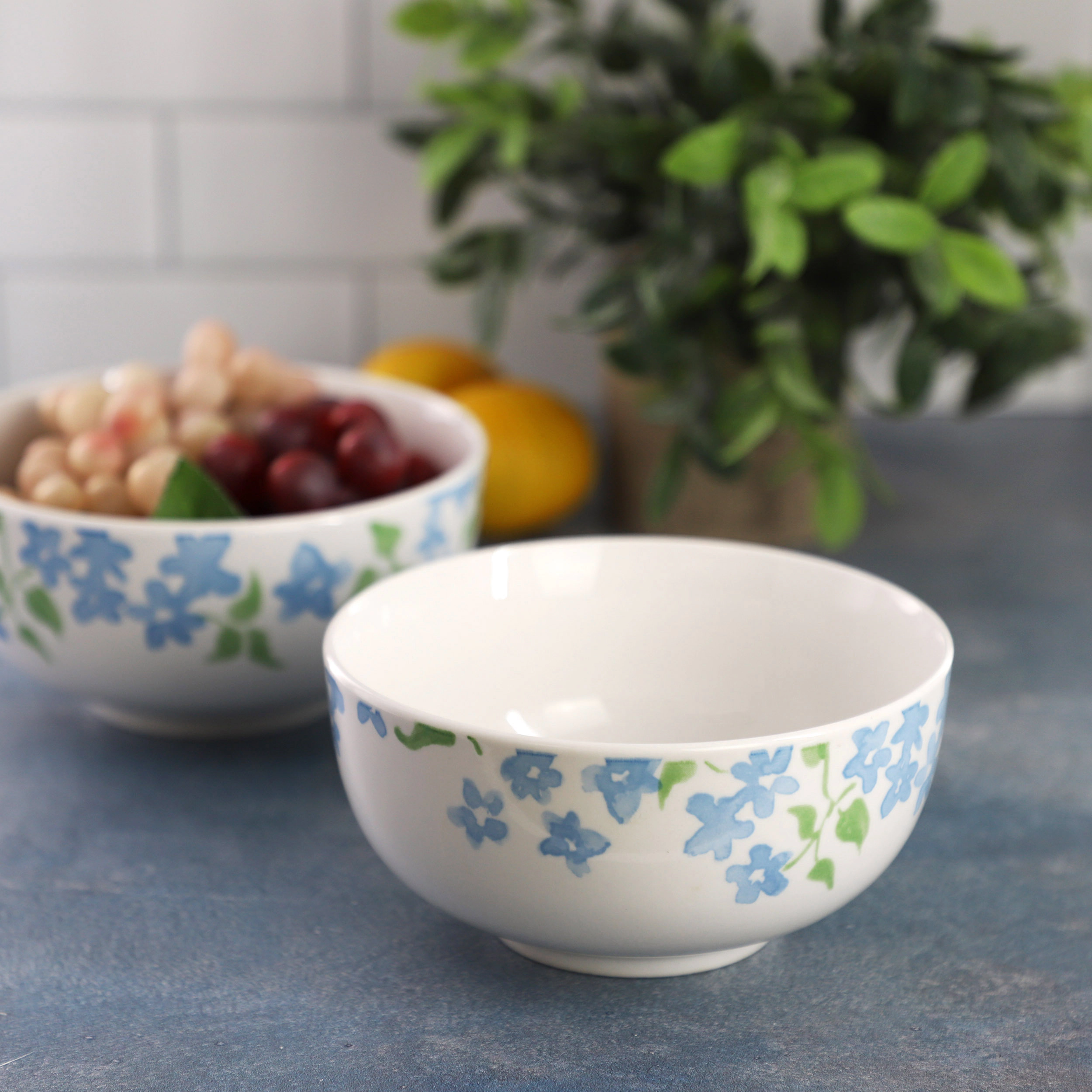 Gibson Home Surrey Hill 2 Piece Fine Ceramic Cereal Bowl Set Orange Floral