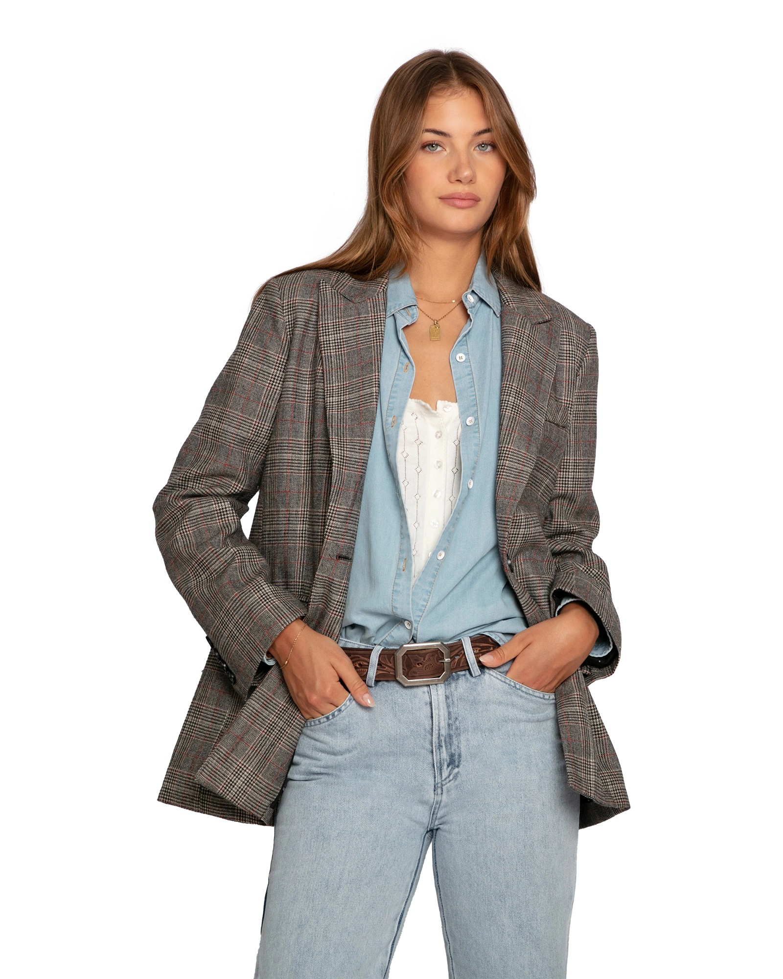 Belle & Bloom Paris Grid Single Breasted Blazer