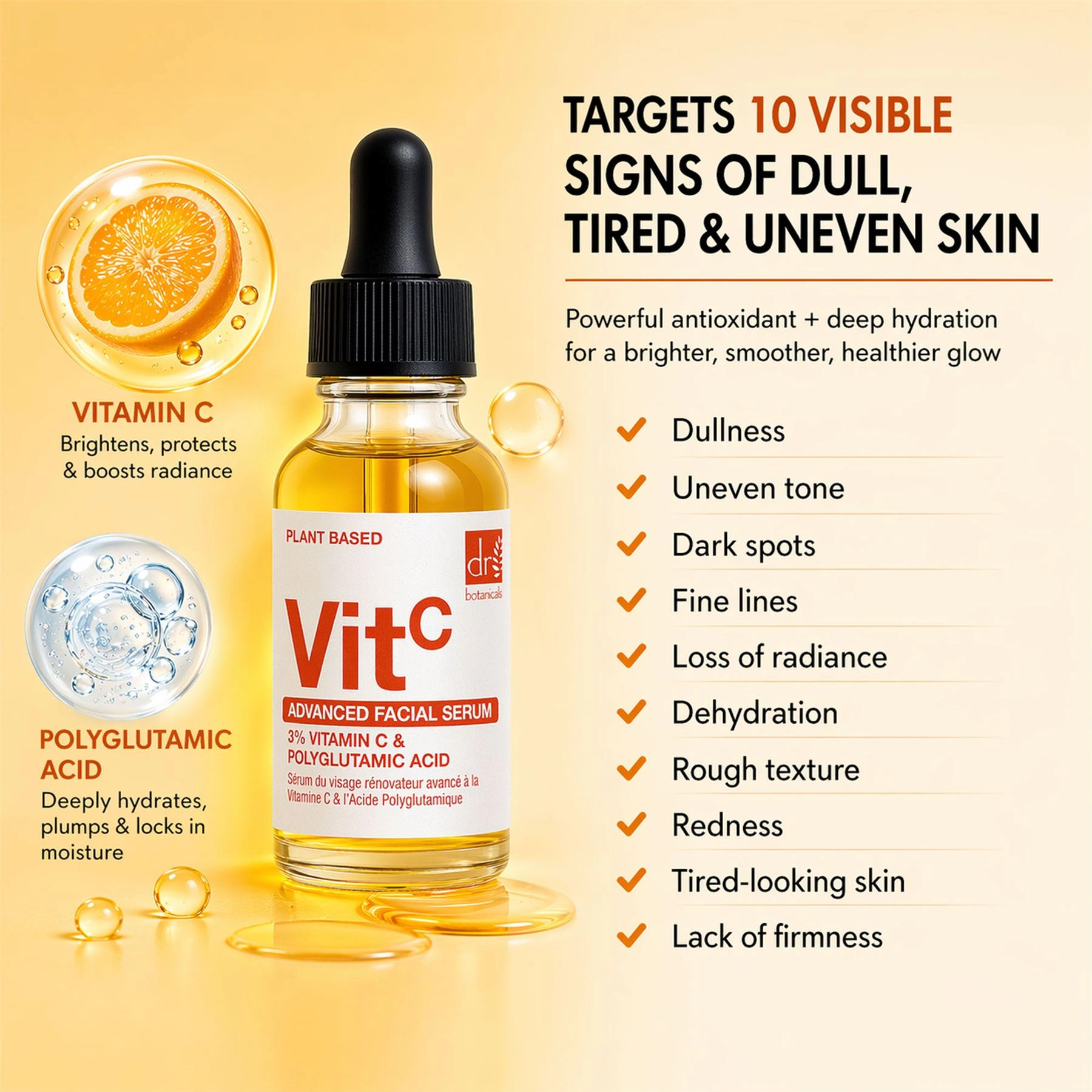 Dr Botanicals Advanced Facial Serum 3% Vitamin C with Polyglutamic Acid 30ml