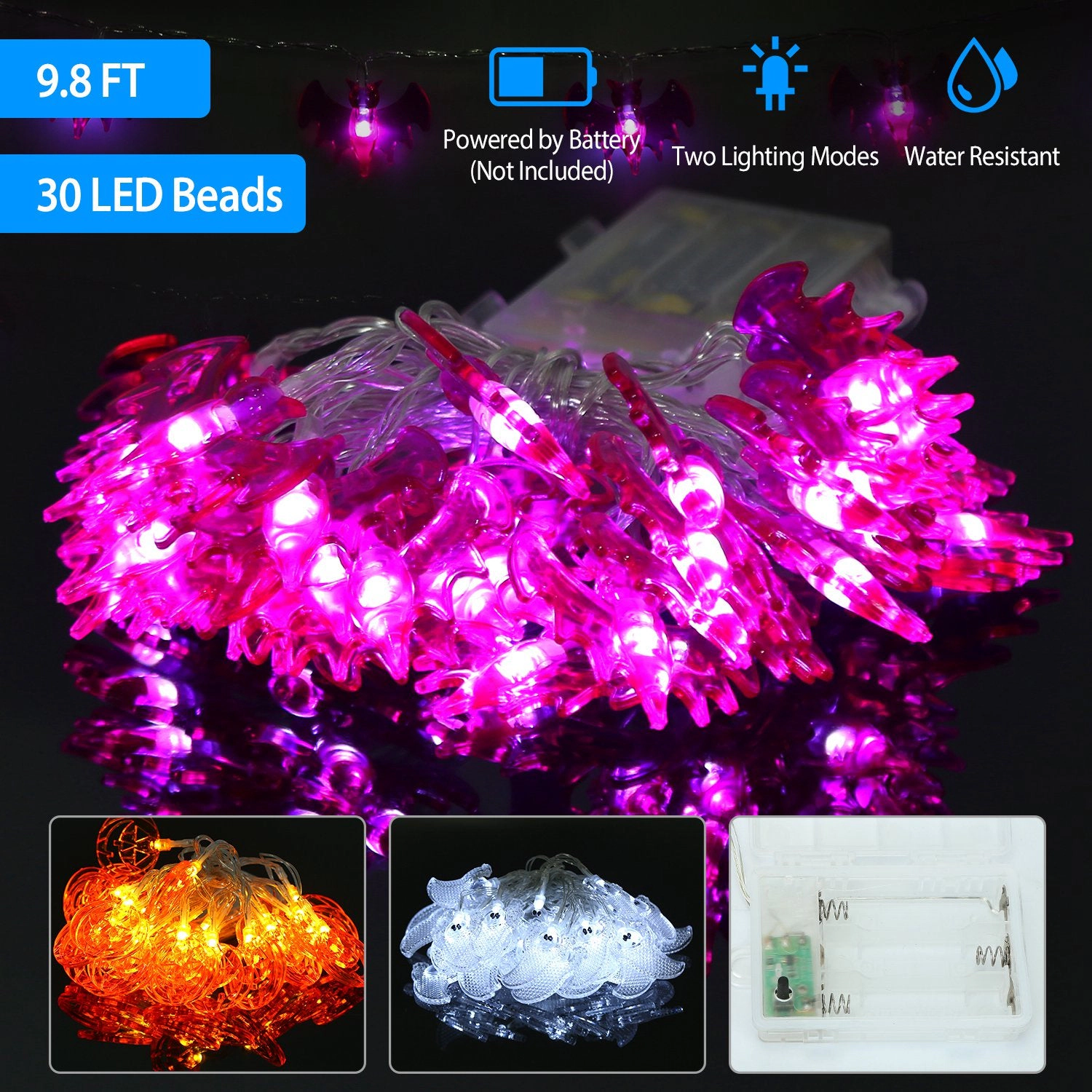 GBruno LED Ghost String Lights 30-Bulb 9.8ft