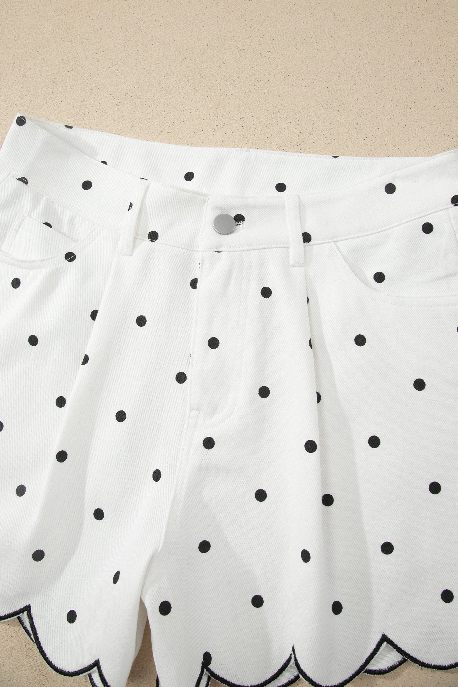 Threaded Pear Womens Elise Embroidered Scallop Hem Shorts