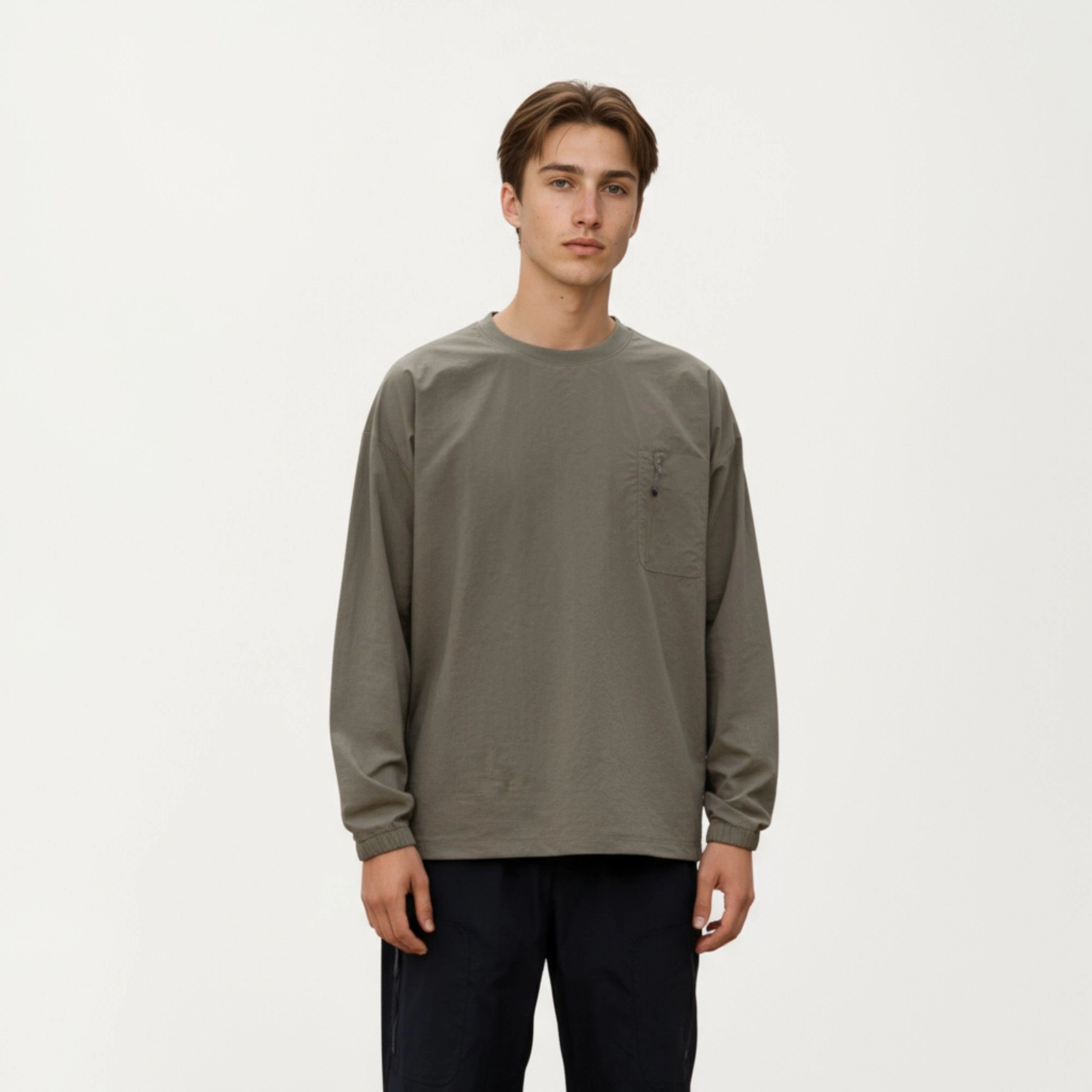 Anna-Kaci Men's Long Sleeve Crew Neck Utility Pullover with Zipper Chest Pocket and Elastic Cuffs