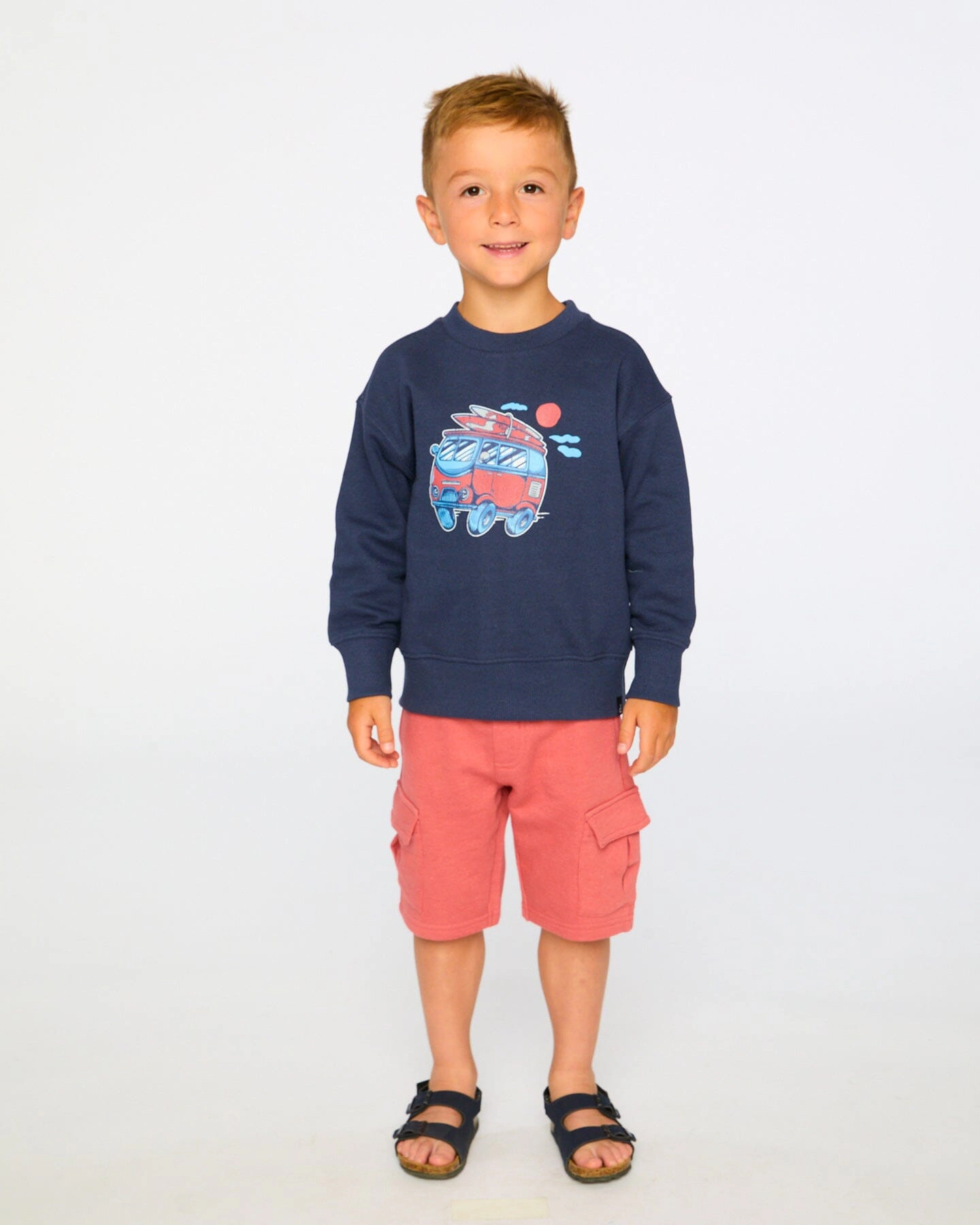 Deux par Deux Boys French Terry Surf Van Graphic Ribbed Trim Sweatshirt