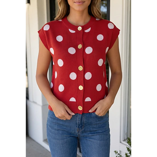Threaded Pear Melanie Dot Print Decorated Sweater