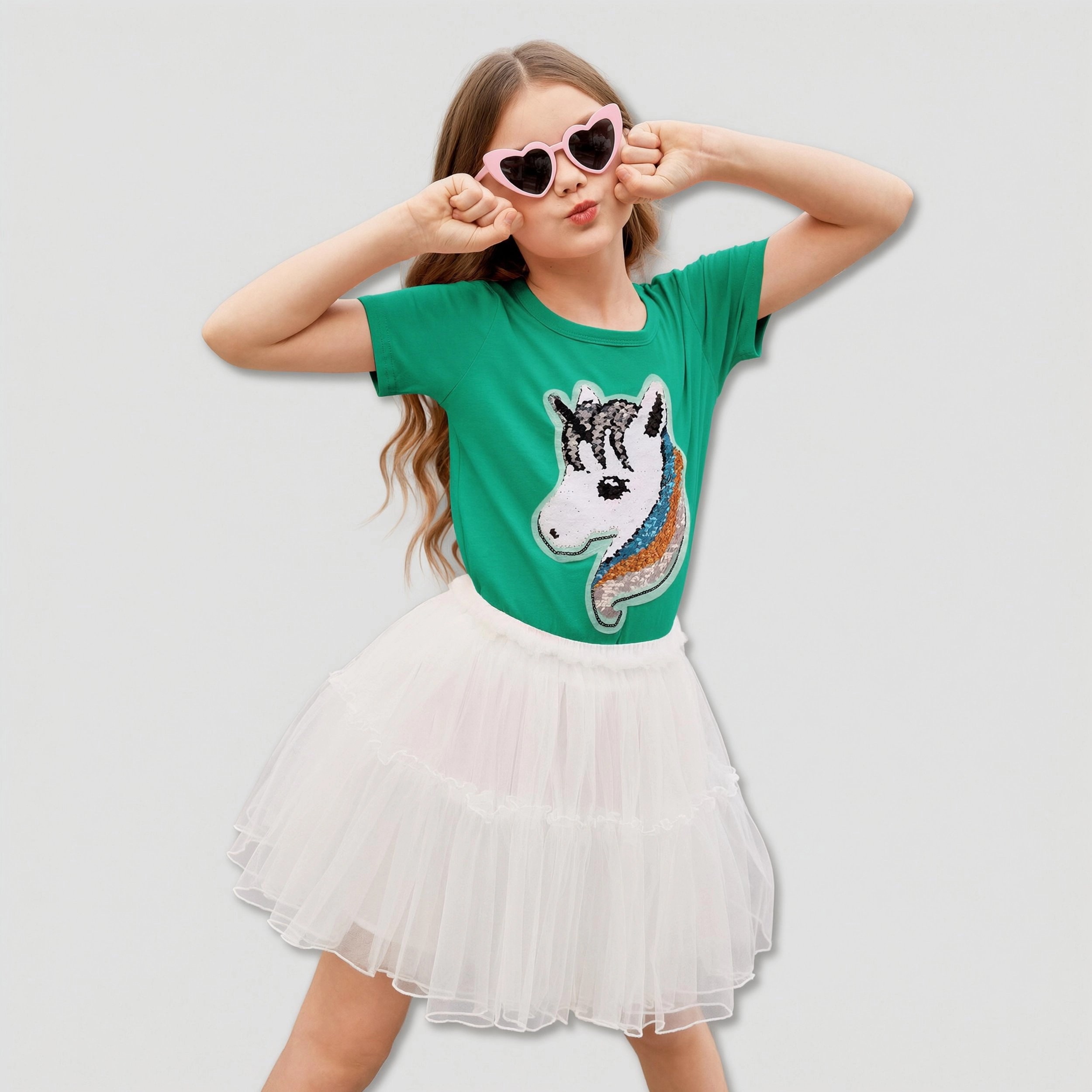 Arshiner Girls Unicorn Shirts Short Sleeve Flip Sequin T-Shirt Tops