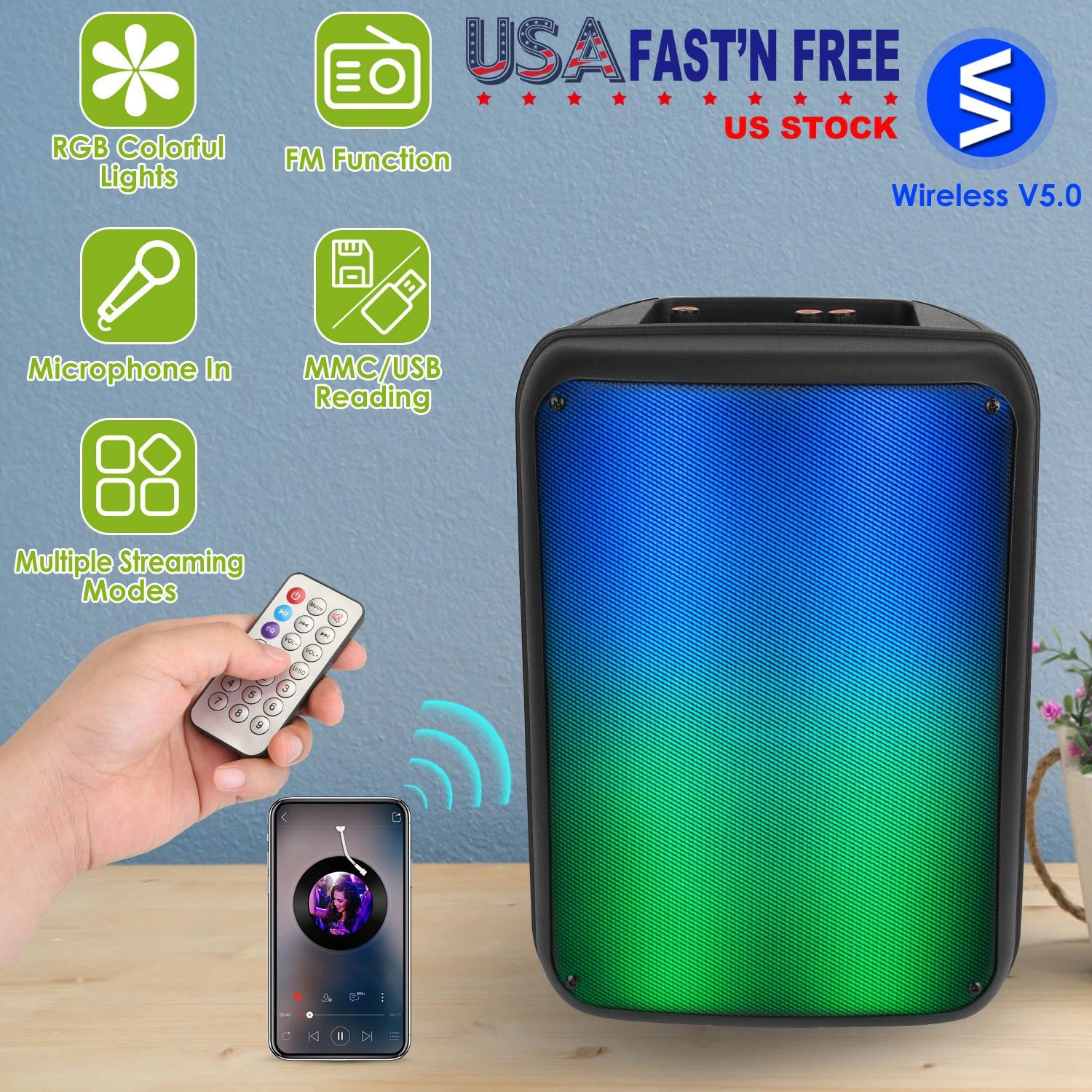 GBruno 8-Inch Wireless Party Speaker With RGB Lights