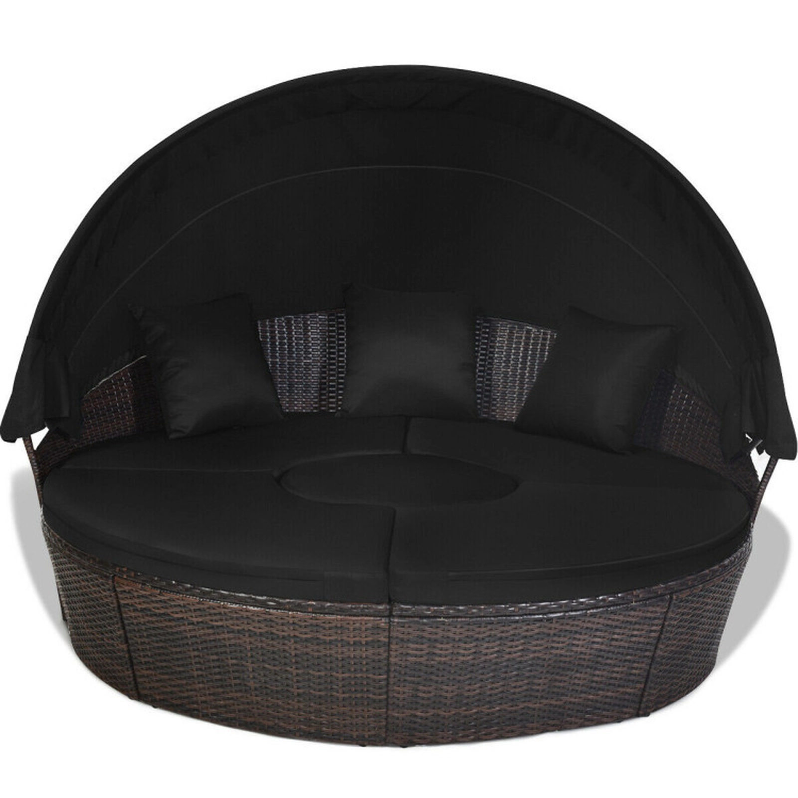 SUGIFT Outdoor Round Daybed with Retractable Canopy 705-lb Capacity Black/Turquoise/Off White